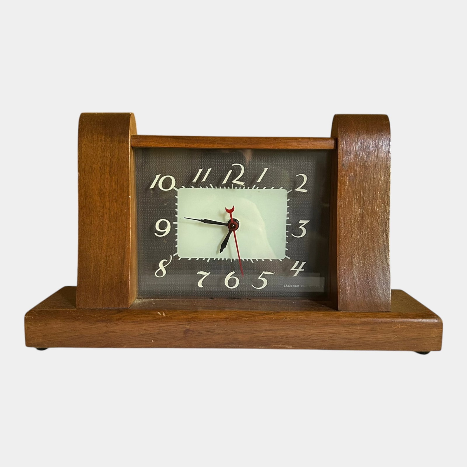 Lackner Neon Glo CLock 1940s Art Deco Wooden Case Light Up Mantel Clock: Professional, fast, and affordable in house shipping available for all items. For higher resolution images please visit bid.craftedauctions.com Lackner Neon Glo CLock 1940s Art Deco Wooden Case Light 