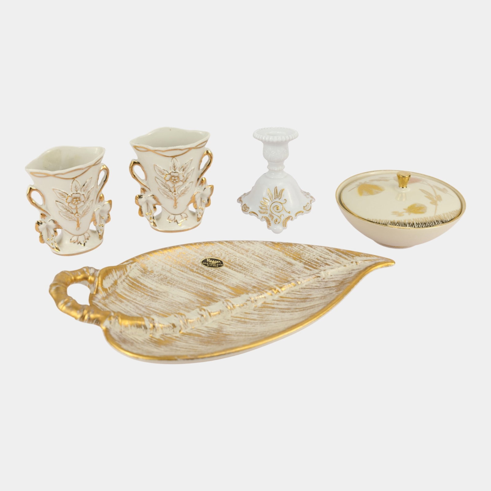 Mid Century Gold Gild Pottery & Glass Including Limoges Haeger Vases And Trays (1 of 3)