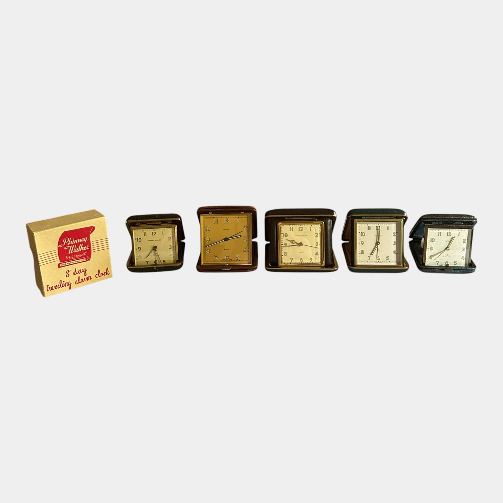 Phinney Walker, Semca, Luxor, & Other Mid Century Radium Painted Travel Alarm Clocks (1 of 5)