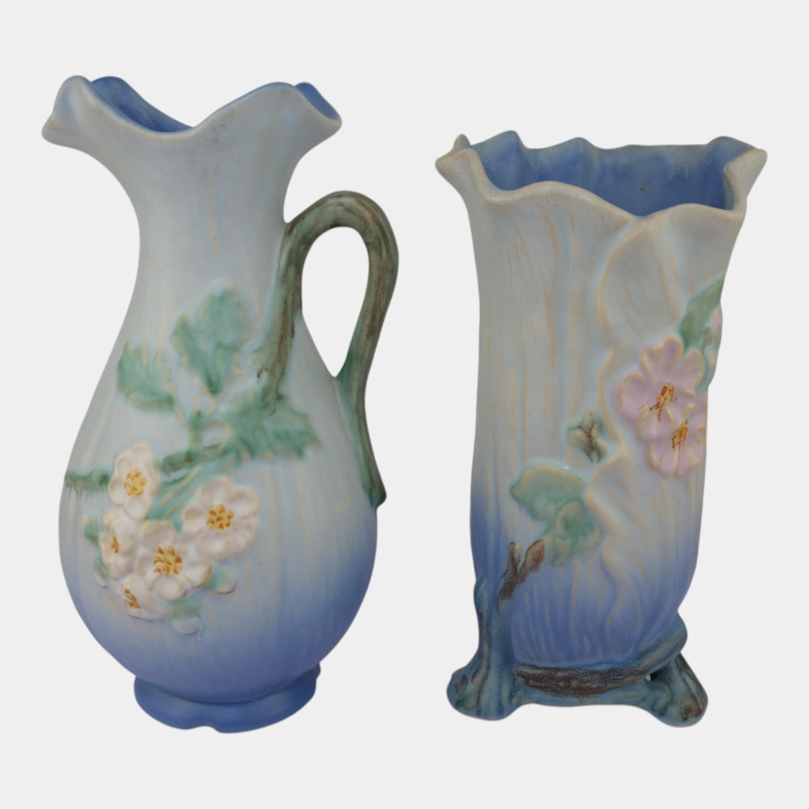 Weller Roba Vintage Art Pottery Tall Ceramic Vase And Pitcher: Professional, fast, and affordable in house shipping available for all items. For higher resolution images please visit bid.craftedauctions.com Weller Roba Vintage Art Pottery Tall Ceramic Vase And Pi