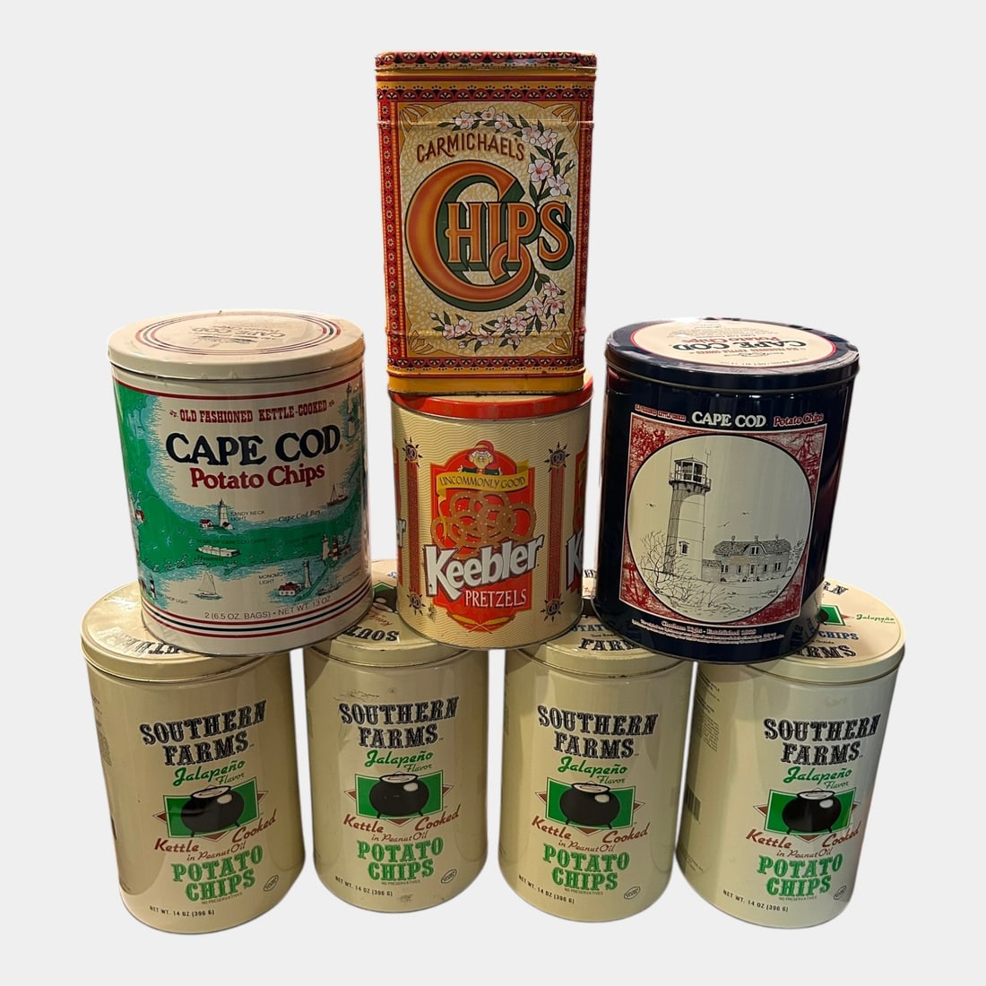 Southern Farms, Cape Cod, Keebler, & Other Vintage Potato Chip Advertising Tins: Professional, fast, and affordable in house shipping available for all items. For higher resolution images please visit bid.craftedauctions.com Southern Farms, Cape Cod, Keebler, & Other Vintage Potat