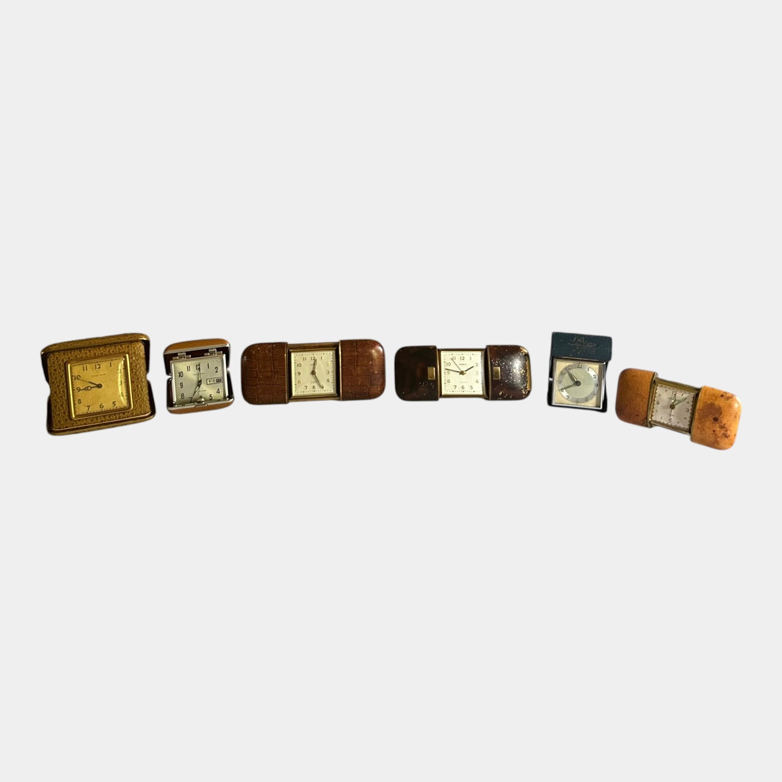 Phinney Walker, Hamilton, Semca, & Other Mid Century Radium Painted Travel Alarm Clocks (1 of 9)