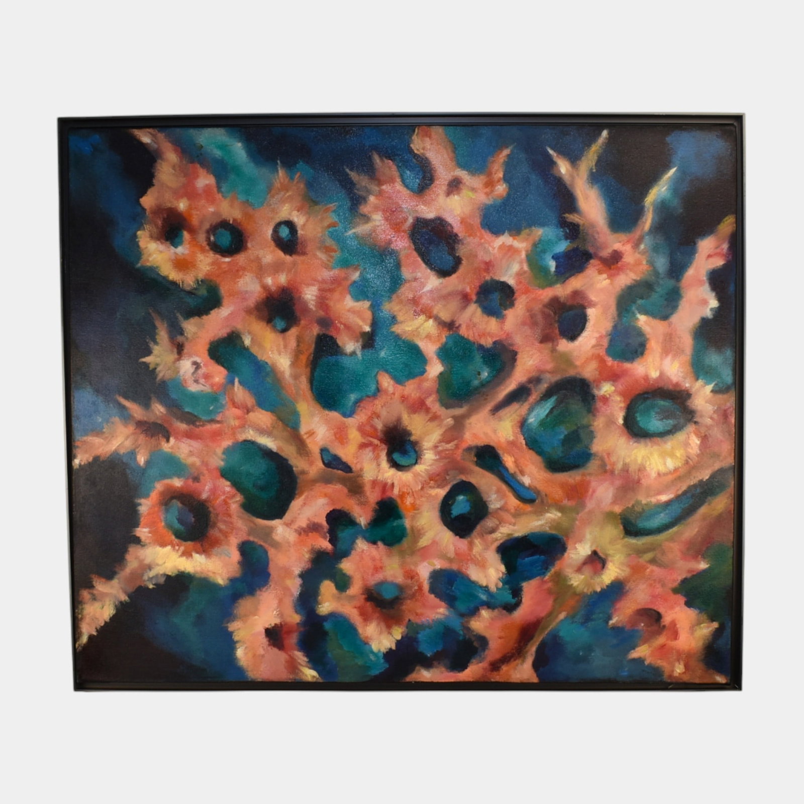 Paul Davis Jones Original Framed Oil On Canvas Abstract Painting "Fire Coral": Professional, fast, and affordable in house shipping available for all items. For higher resolution images please visit bid.craftedauctions.com Paul Davis Jones Original Framed Oil On Canvas Abstract 