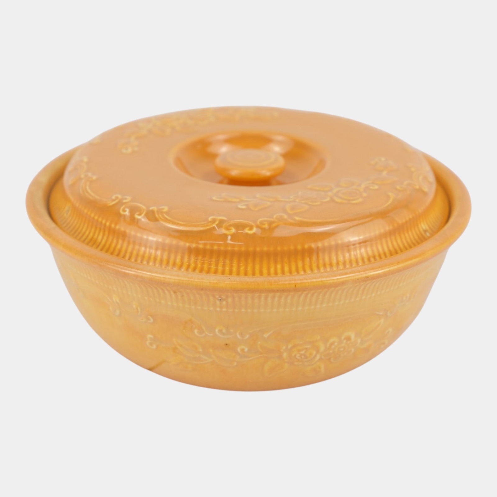 Homer Laughlin Co. Oven Serve Orange Floral Decorated Lidded Casserole Baking Dish (1 of 4)