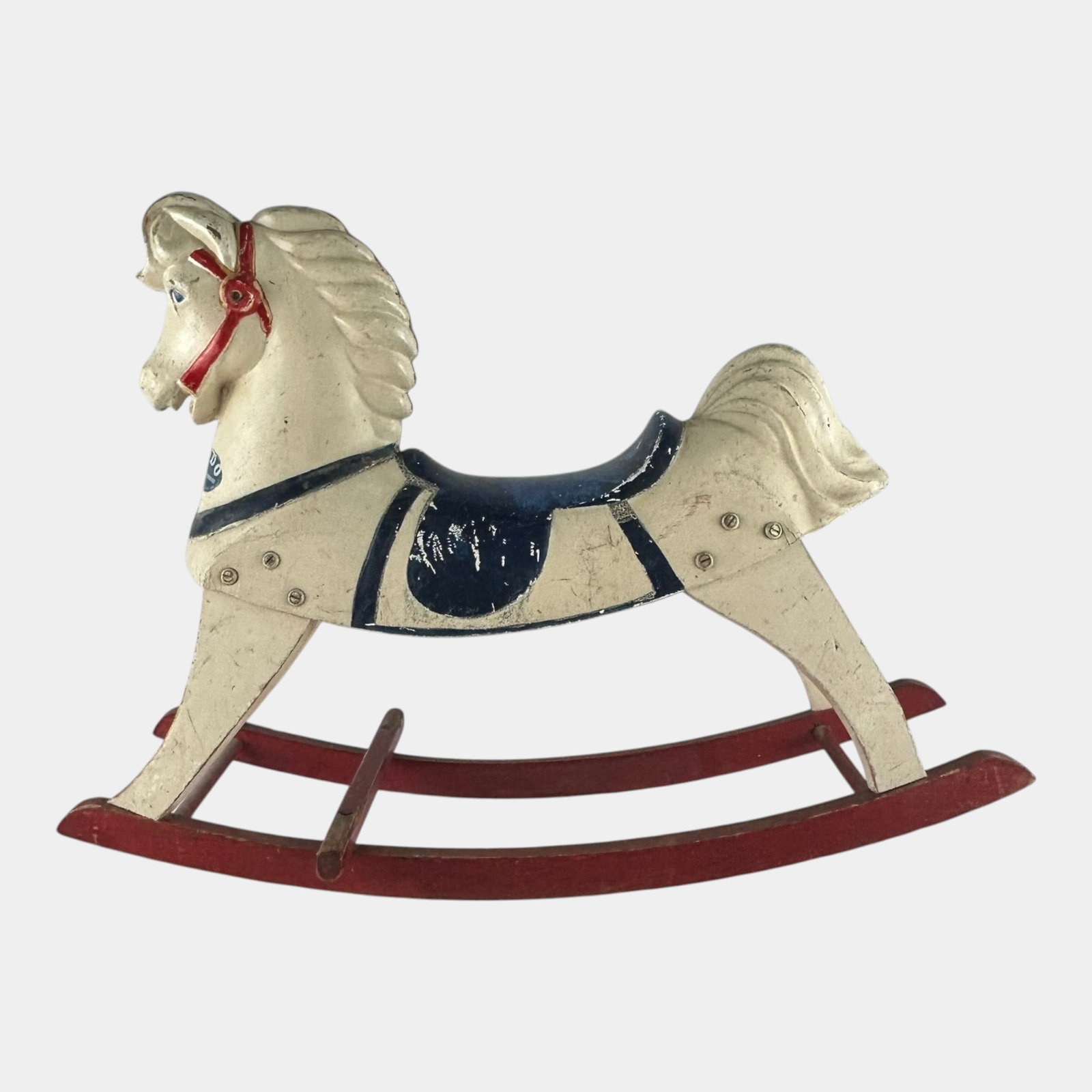Buddo 1940s Plastic Composition Red White Blue Happi-Time Rocking Horse Childrens Toy: Professional, fast, and affordable in house shipping available for all items. For higher resolution images please visit bid.craftedauctions.com Buddo 1940s Plastic Composition Red White Blue Happi-Tim