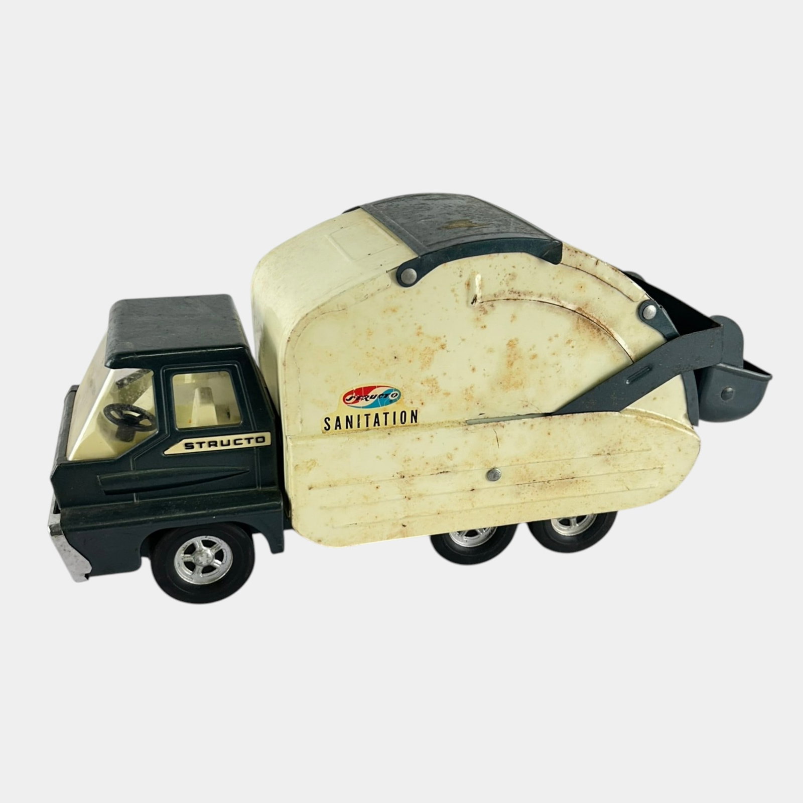 Structo 1960s Black White Pressed Steel Garbage Sanitation Truck Toy Car (1 of 5)