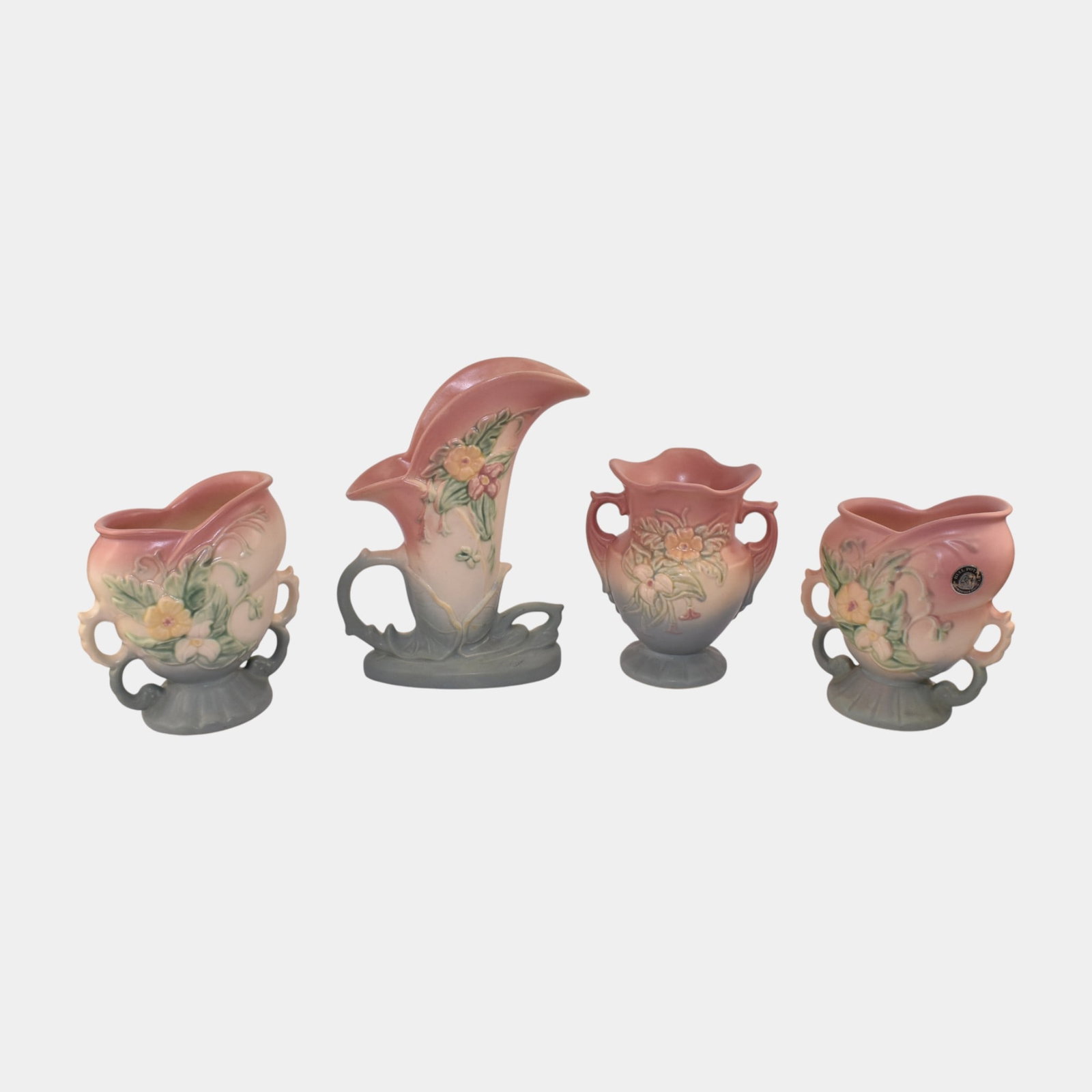 Hull Vintage Art Pottery Handled Vases: Professional, fast, and affordable in house shipping available for all items. For higher resolution images please visit bid.craftedauctions.com Hull Vintage Art Pottery Handled Vases Excellent conditi