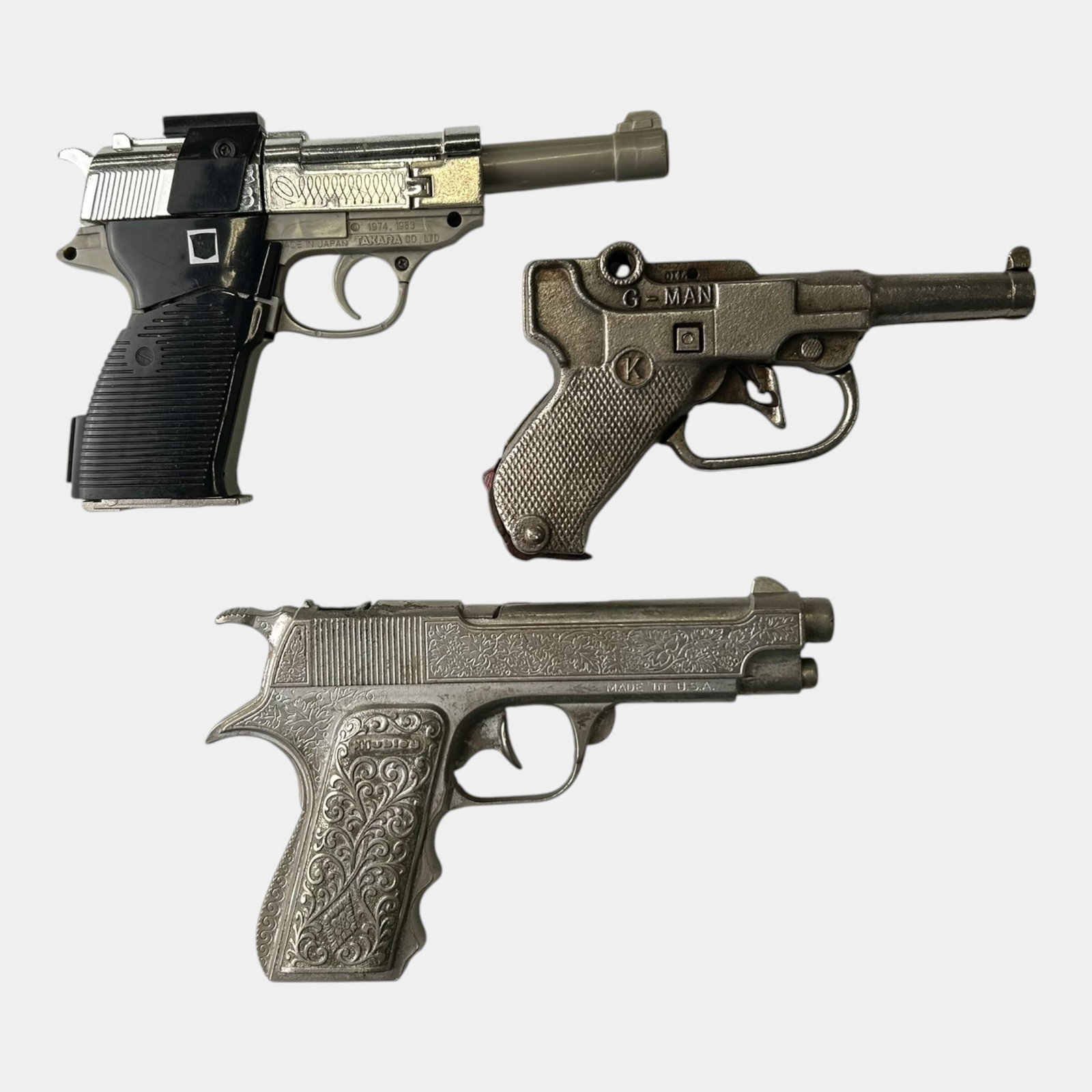 Kilgore 1935 G-Man, Takura Walther P38, Hubley Fourty Five Metal Cap Gun Toys (1 of 5)