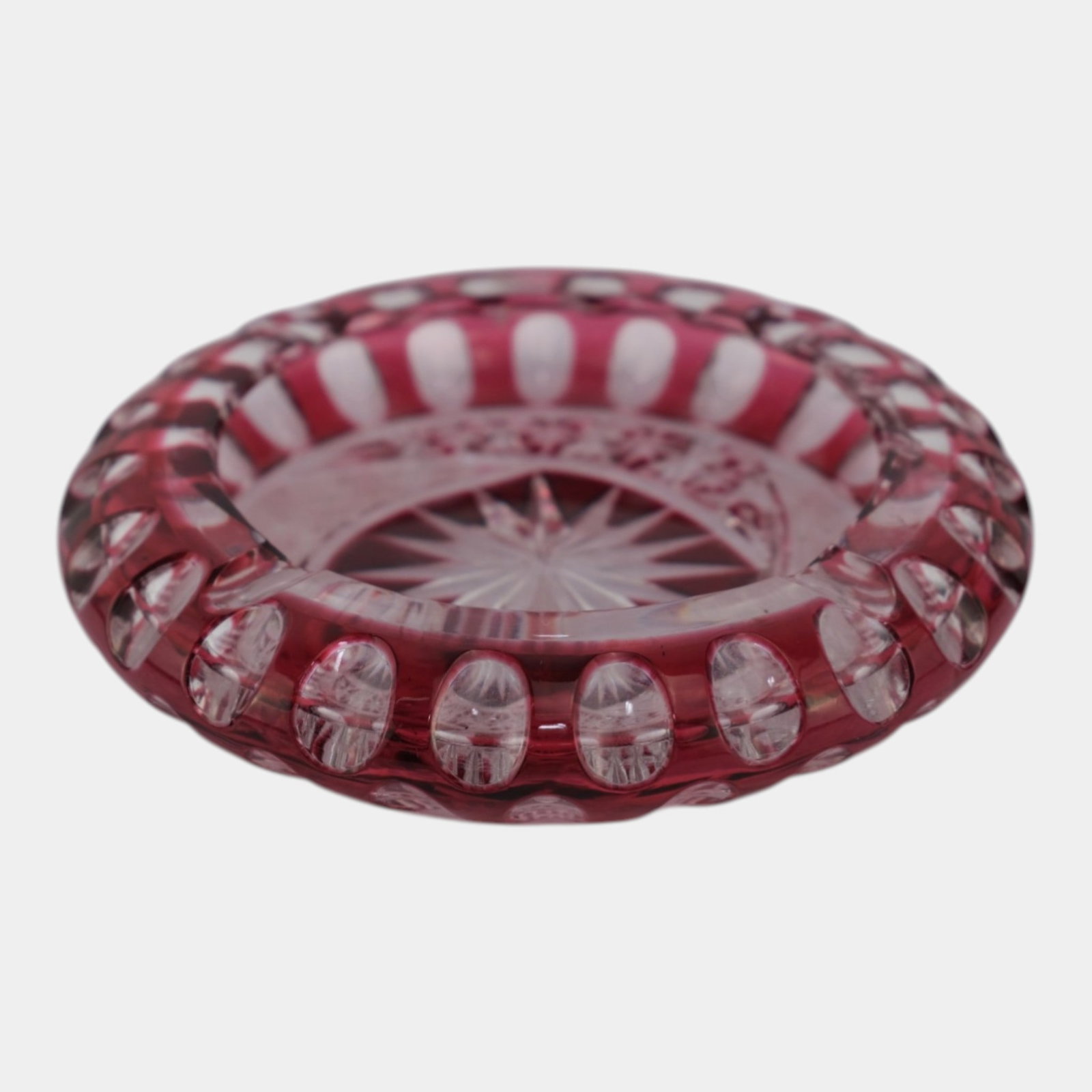 Bohemian Early 20th Century Ruby Cut To Clear Starburst Crystal Ash Tray (1 of 4)