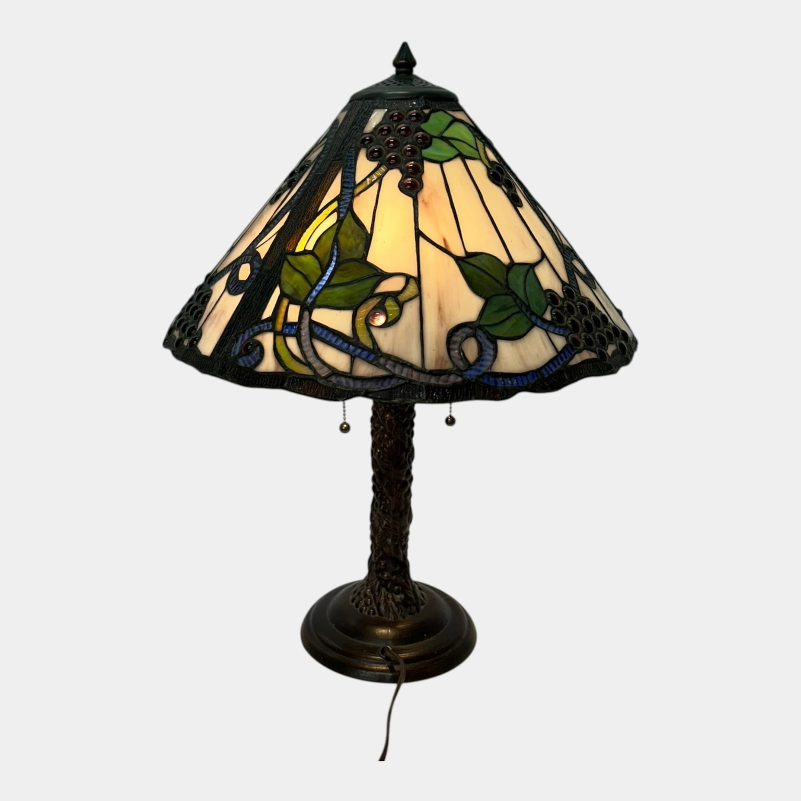 Contemporary Tiffany Style Art Nouveau Floral Leaded Glass Bronze Tone Base Table Lamp: Professional, fast, and affordable in house shipping available for all items. For higher resolution images please visit bid.craftedauctions.com Contemporary Tiffany Style Art Nouveau Floral Leaded Gla