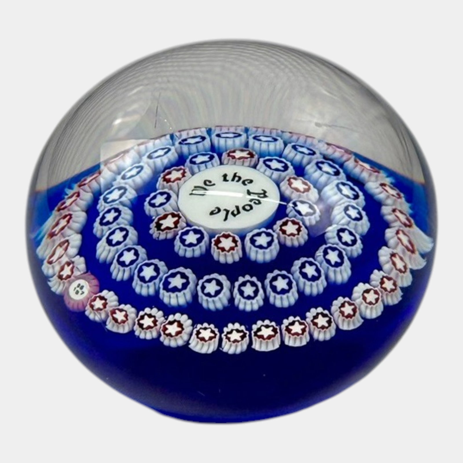 Baccarat French 1987 Blue Star Millefiori We The People Art Glass Paperweight: Professional, fast, and affordable in house shipping available for all items. For higher resolution images please visit bid.craftedauctions.com Baccarat French 1987 Blue Star Millefiori We The People 