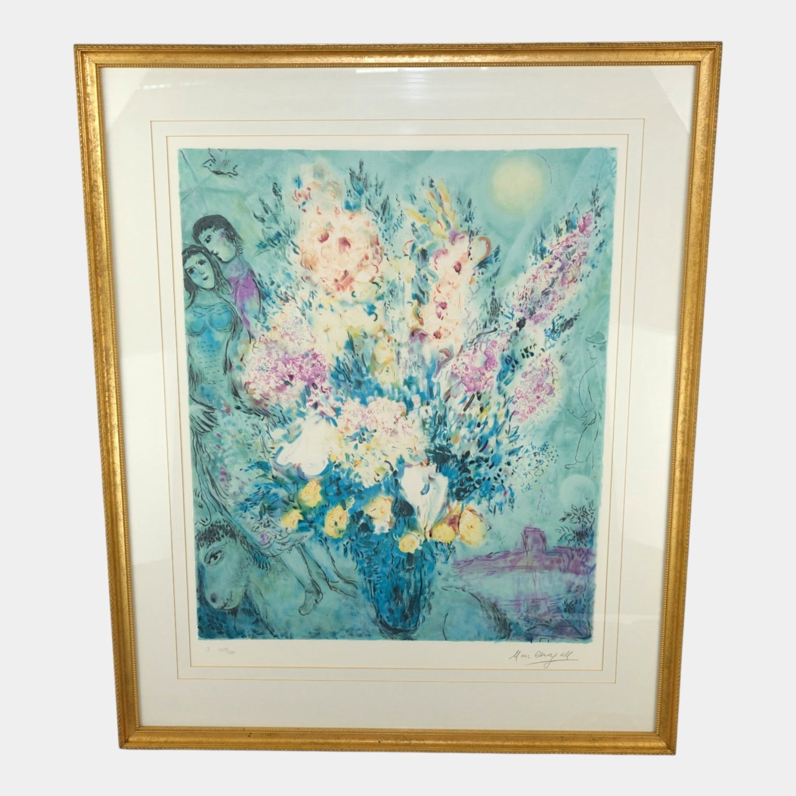 Marc Chagall (Belarus, 1887-1985) "Floral Bouquet" Floral Limited 407/500 Framed Lithograph Print (1 of 9)