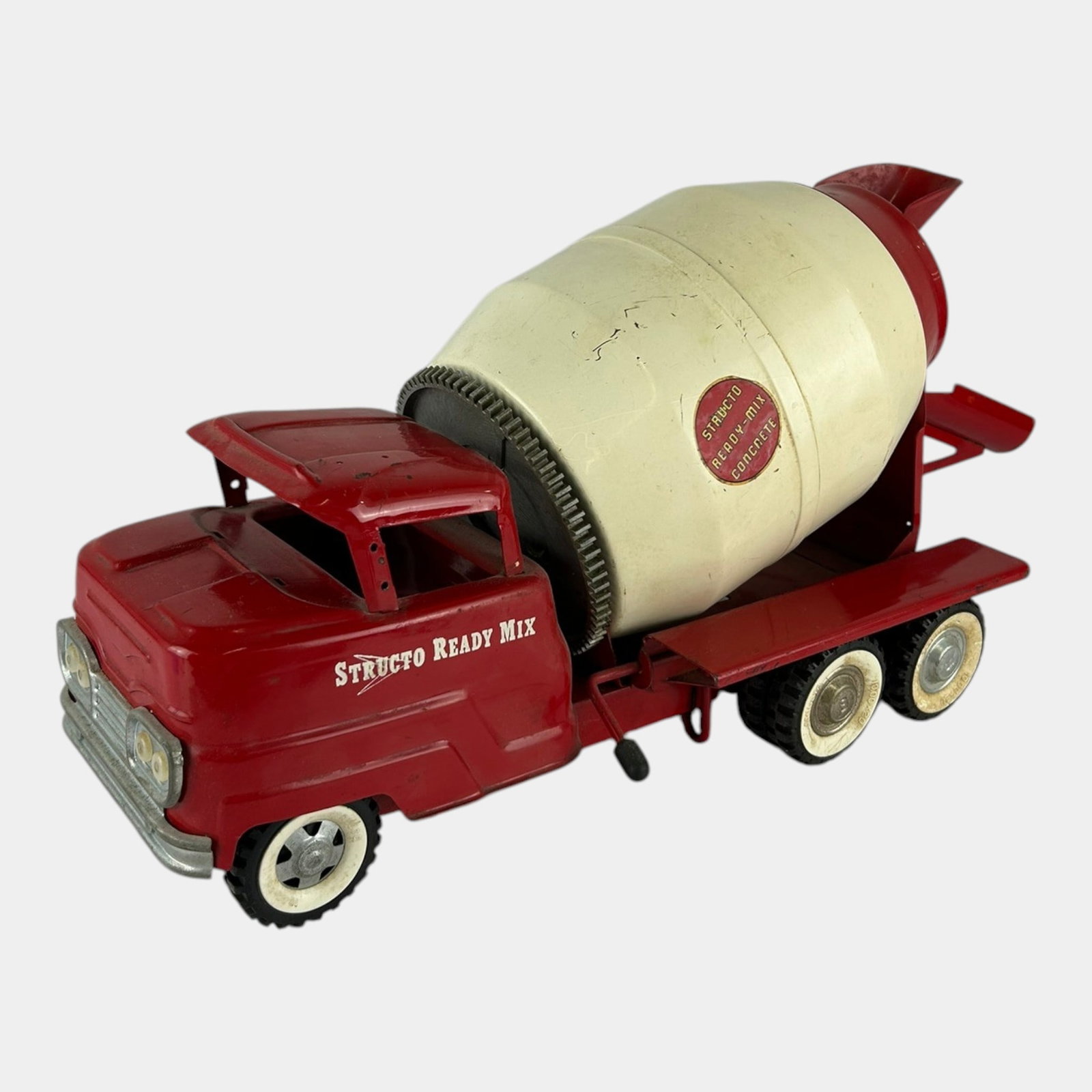 Structo 1950s Pressed Steel Red White Ready Mix Concrete Mixer Truck Construction Toy (1 of 7)