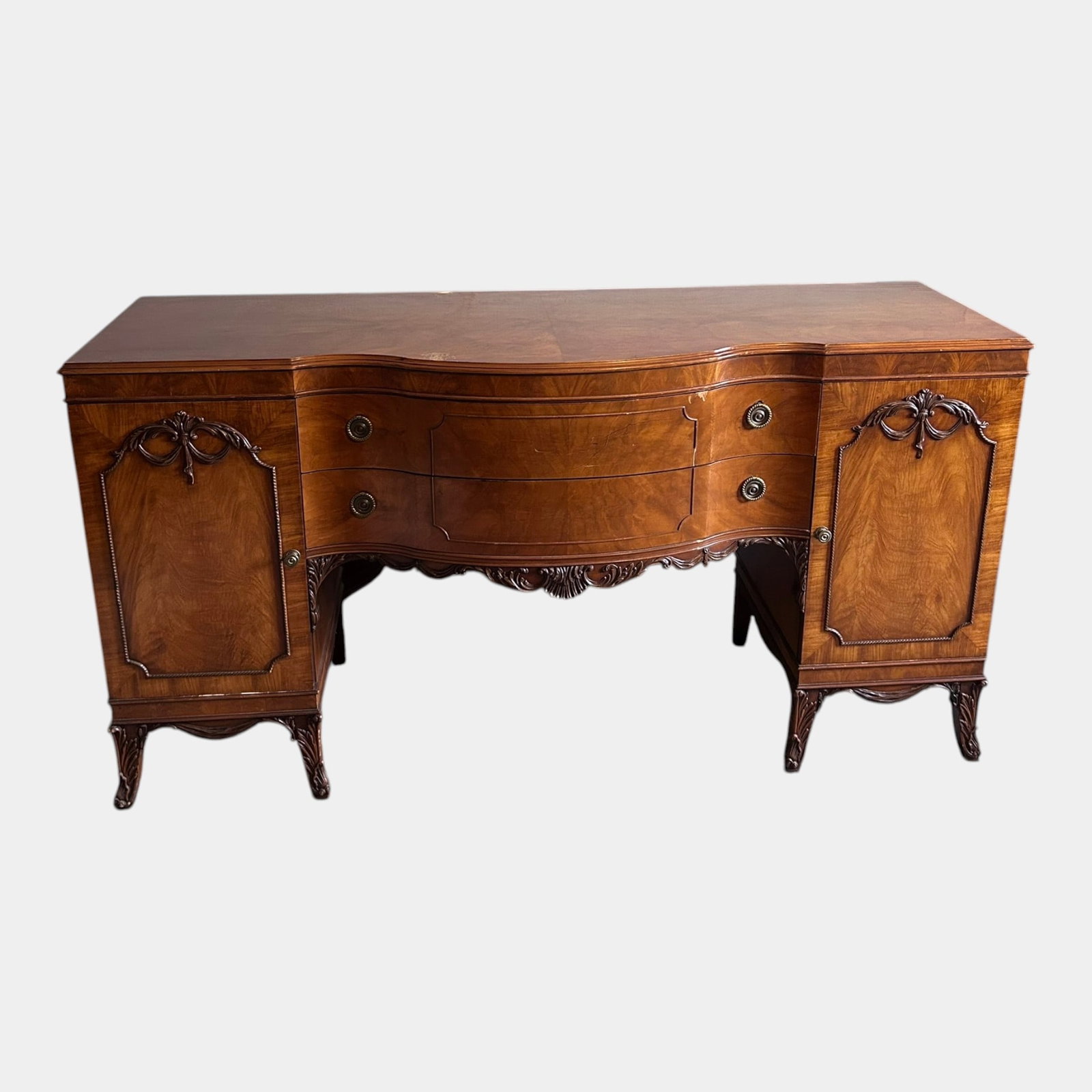 Antique French Louis XV Style Hardwood Serpentine Sideboard Buffet Server Carved Doors And Center (1 of 6)