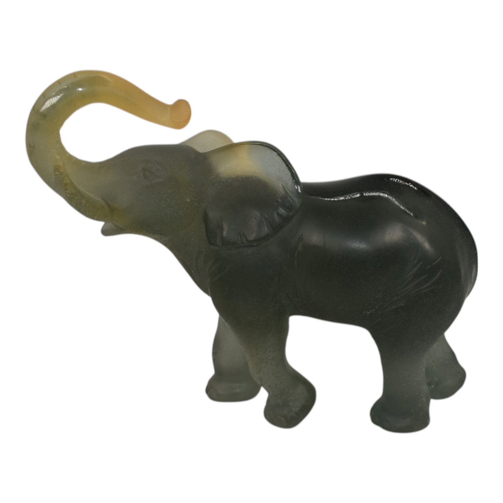 Daum Nancy France Art Glass Crystal Amber Green Large Elephant Statue Figurine: Professional, fast, and affordable in house shipping available for all items. For higher resolution images please visit bid.craftedauctions.com Daum Nancy France Art Glass Crystal Amber Green Large El