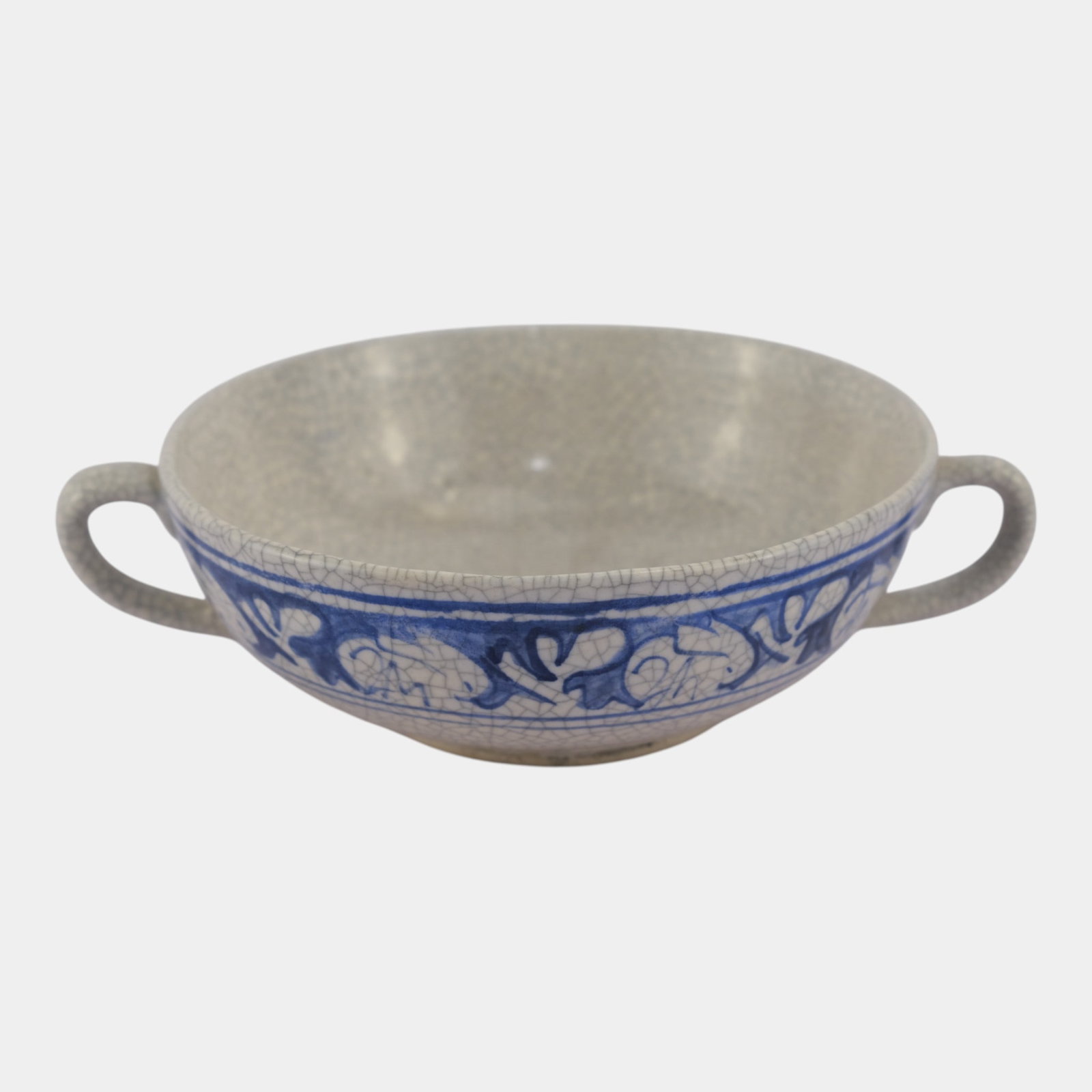 Dedham Pottery 1929-1943 Arts And Crafts Pottery Blue Rabbit Handled Soup Bowl (1 of 6)