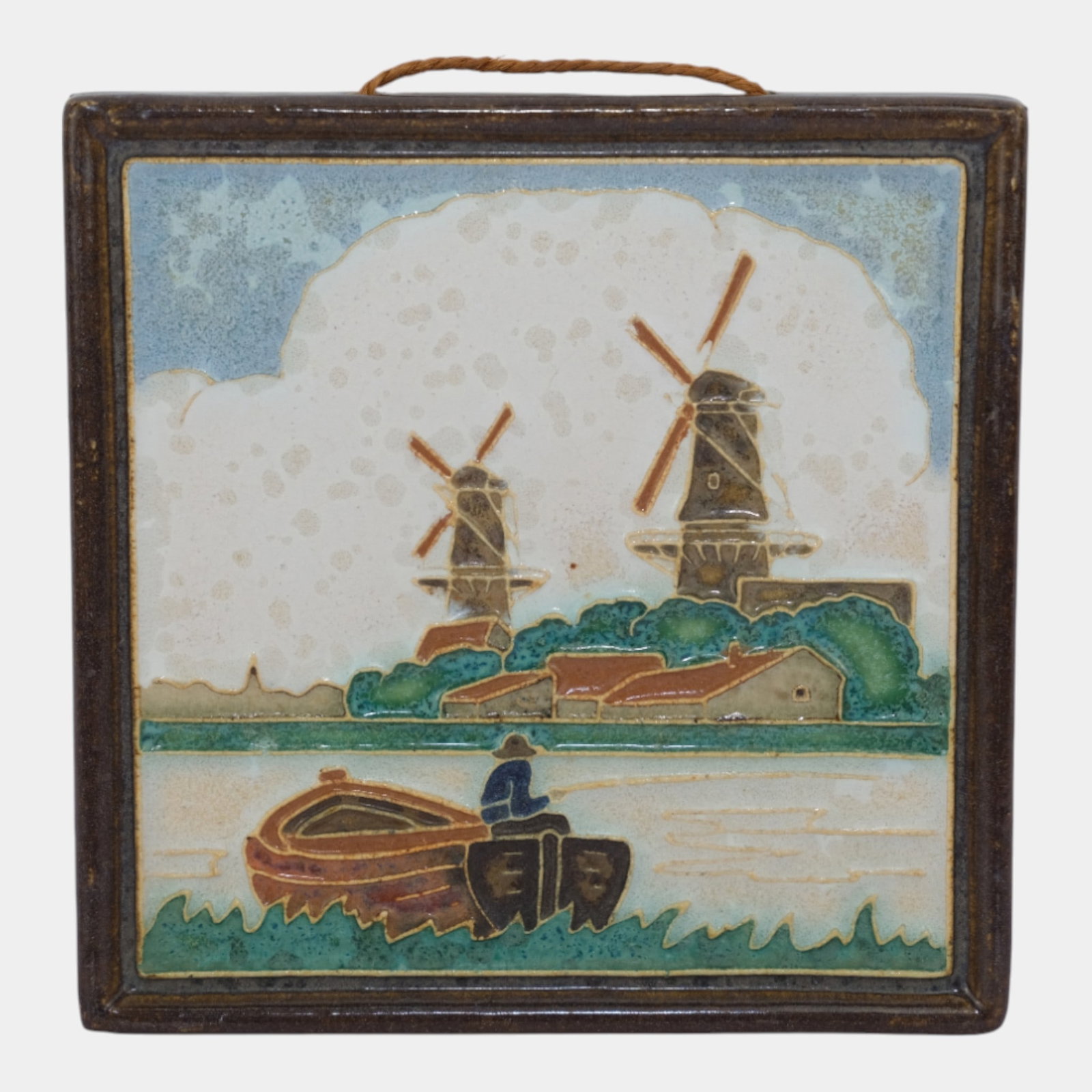 Delft De Porceleyne Fles Holland Pottery Windmill Fisherman Cloisonne Tile (1 of 4)