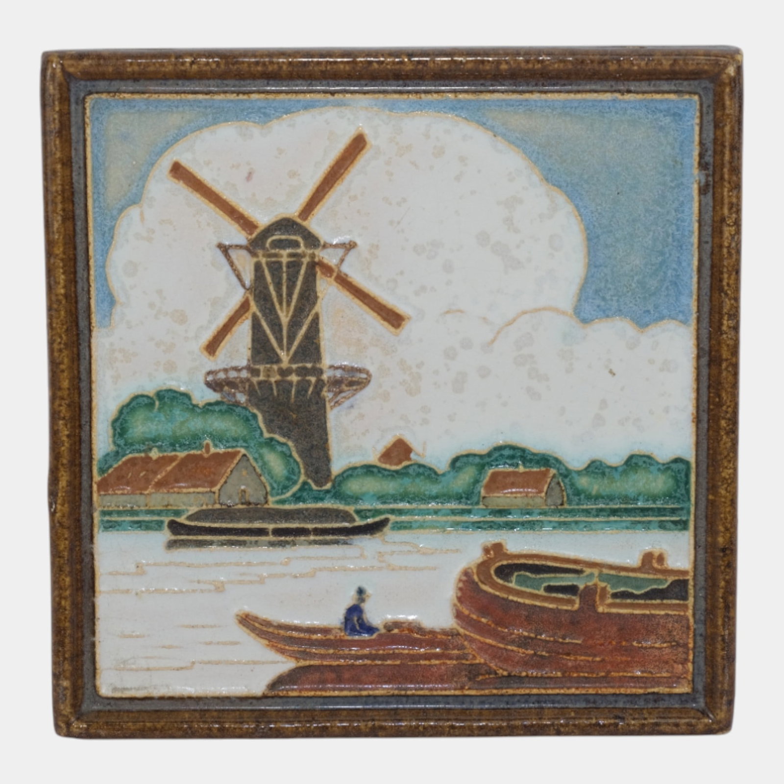 Delft De Porceleyne Fles Holland Waterside Windmill Cloisonne Scenic Tile (1 of 3)
