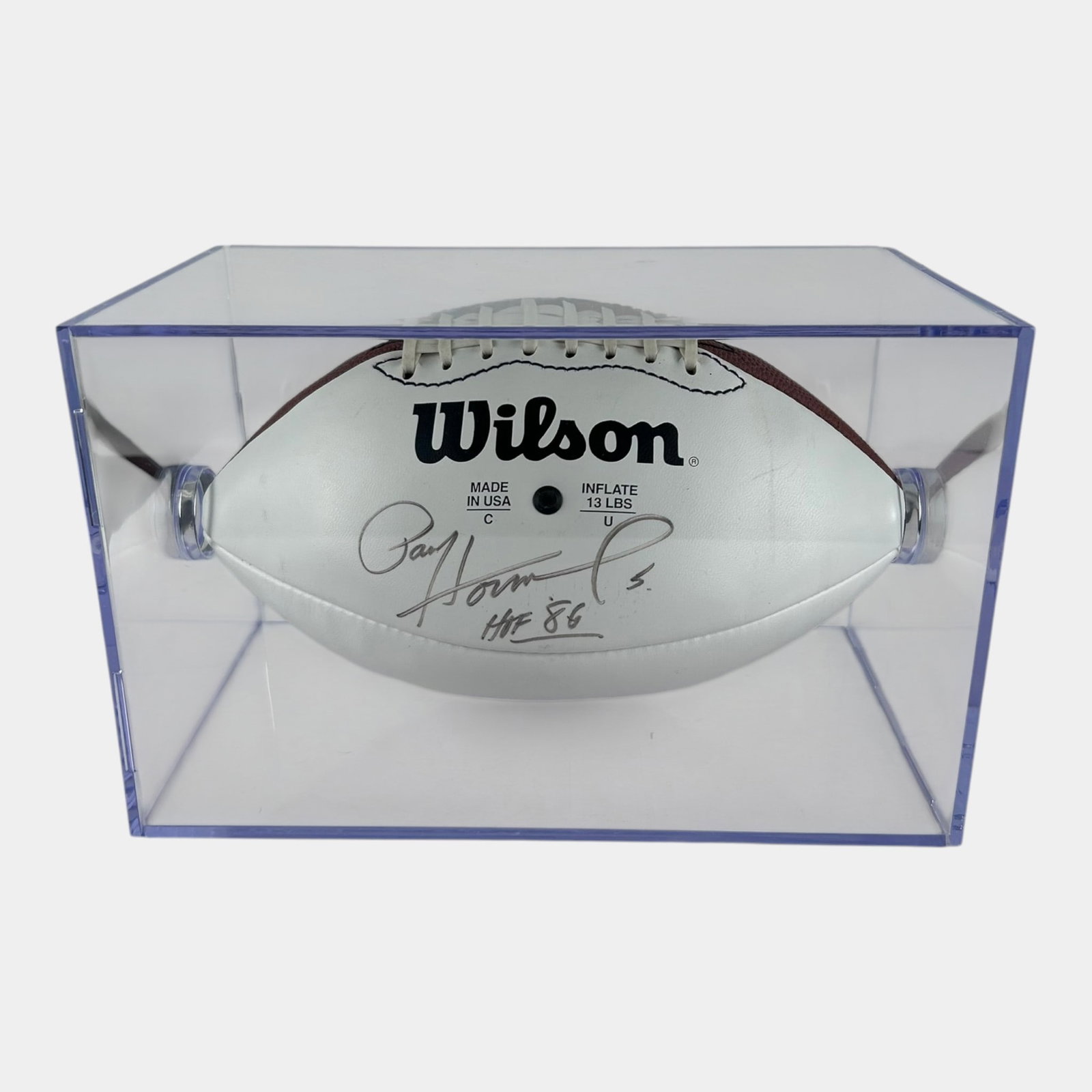 Paul Hornung Hand Signed Autographed Wilson White Brown Footbal In Case: Professional, fast, and affordable in house shipping available for all items. For higher resolution images please visit bid.craftedauctions.com Paul Hornung Hand Signed Autographed Wilson White Brown 