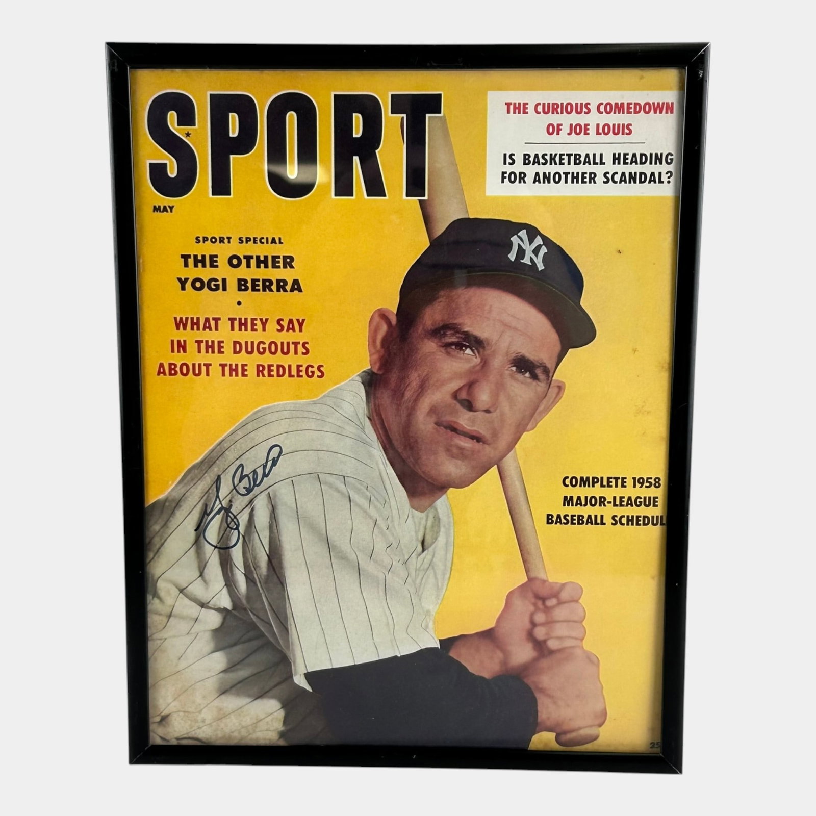 Yogi Bera Hand Signed Autographed Sports Magazine Framed: Professional, fast, and affordable in house shipping available for all items. For higher resolution images please visit bid.craftedauctions.com Yogi Bera Hand Signed Autographed Sports Magazine Framed