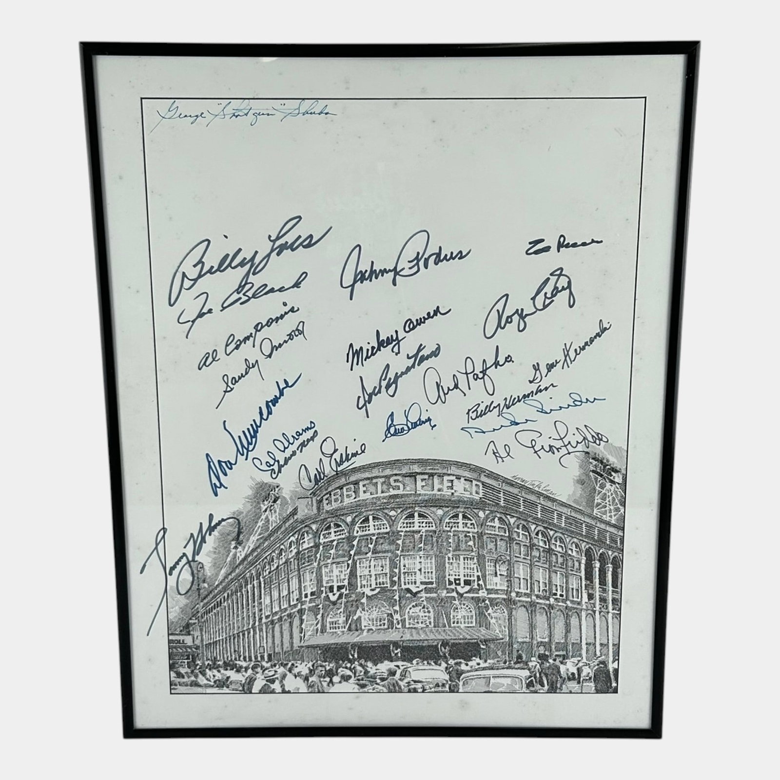 Ebbets Field Brooklyn Dodgers Hand Signed 21 Autographs On Framed Lithograph Print: Professional, fast, and affordable in house shipping available for all items. For higher resolution images please visit bid.craftedauctions.com Ebbets Field Brooklyn Dodgers Hand Signed 21 Autographs 