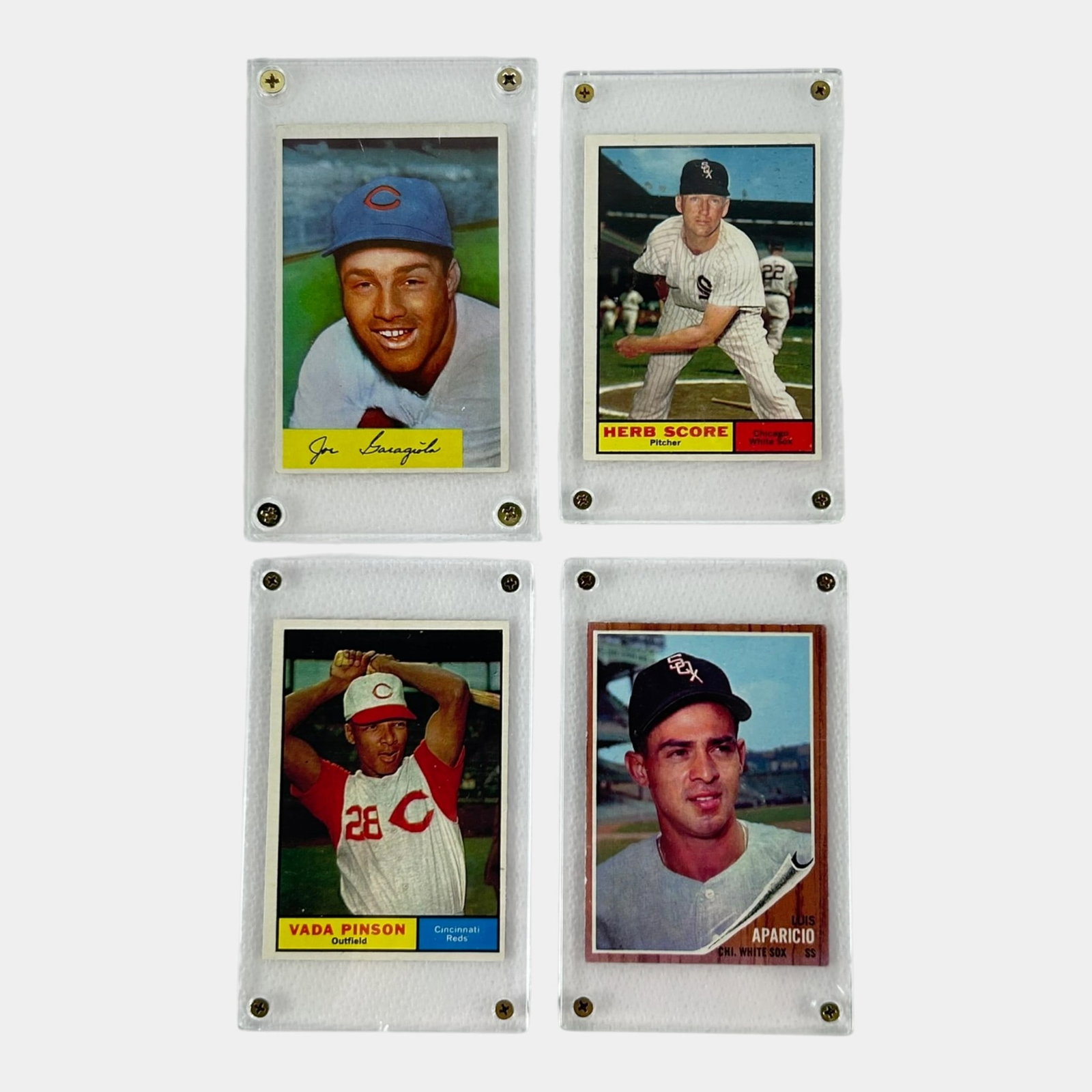 1961 Topps Vada Pinson & Herb Score, 1954 Bowman Joe Garagiola, & 1962 Topps Luis Aparicio High (1 of 2)