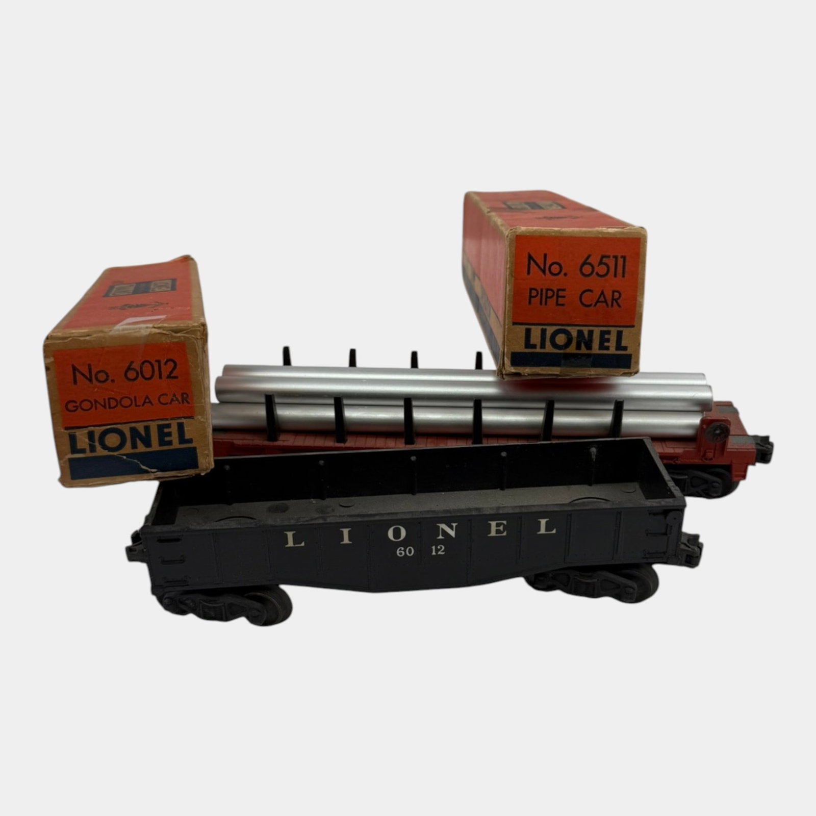 Lionel Trains Post War 6012 Black Gondola & 6511 Pipe Train Cars With Original Boxes (1 of 8)