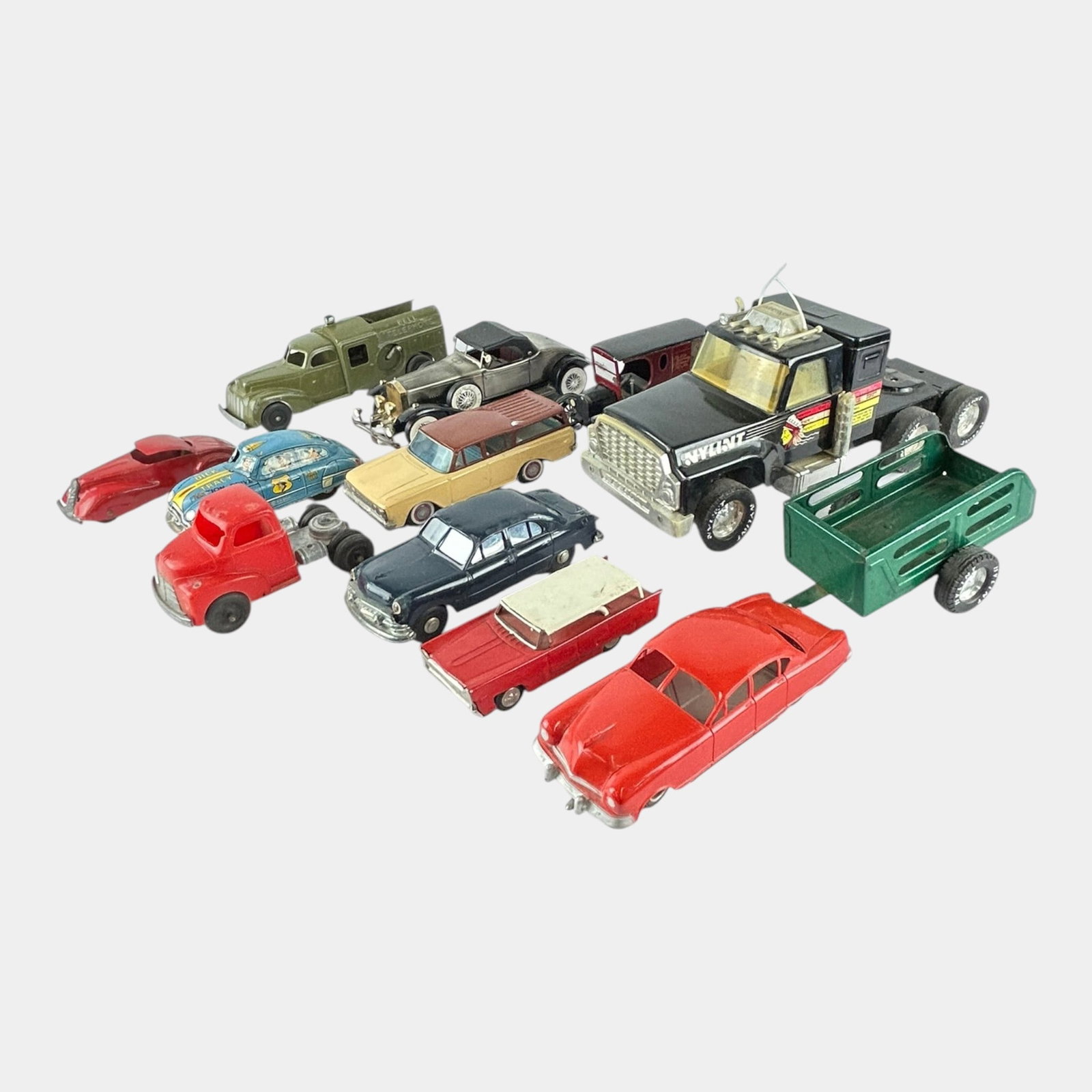Hubley Kiddie Toy, Bandai, Nylint, & Other Mid Century Toy Cars Trucks And Wagon (1 of 12)