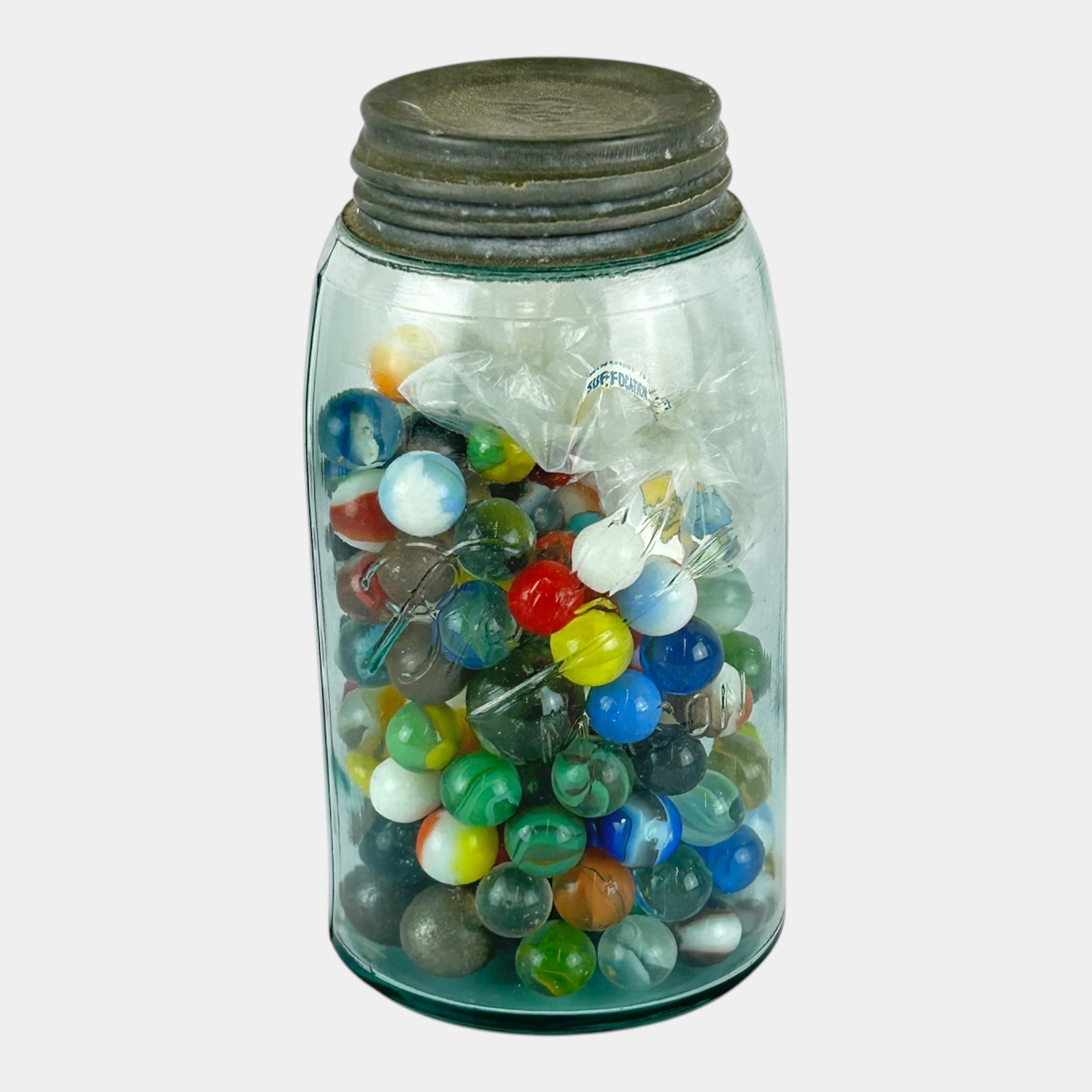 Ball Glass Canning Jar Filled With Colorful Vintage Glass Marbles Including Simpson Marbles (1 of 5)
