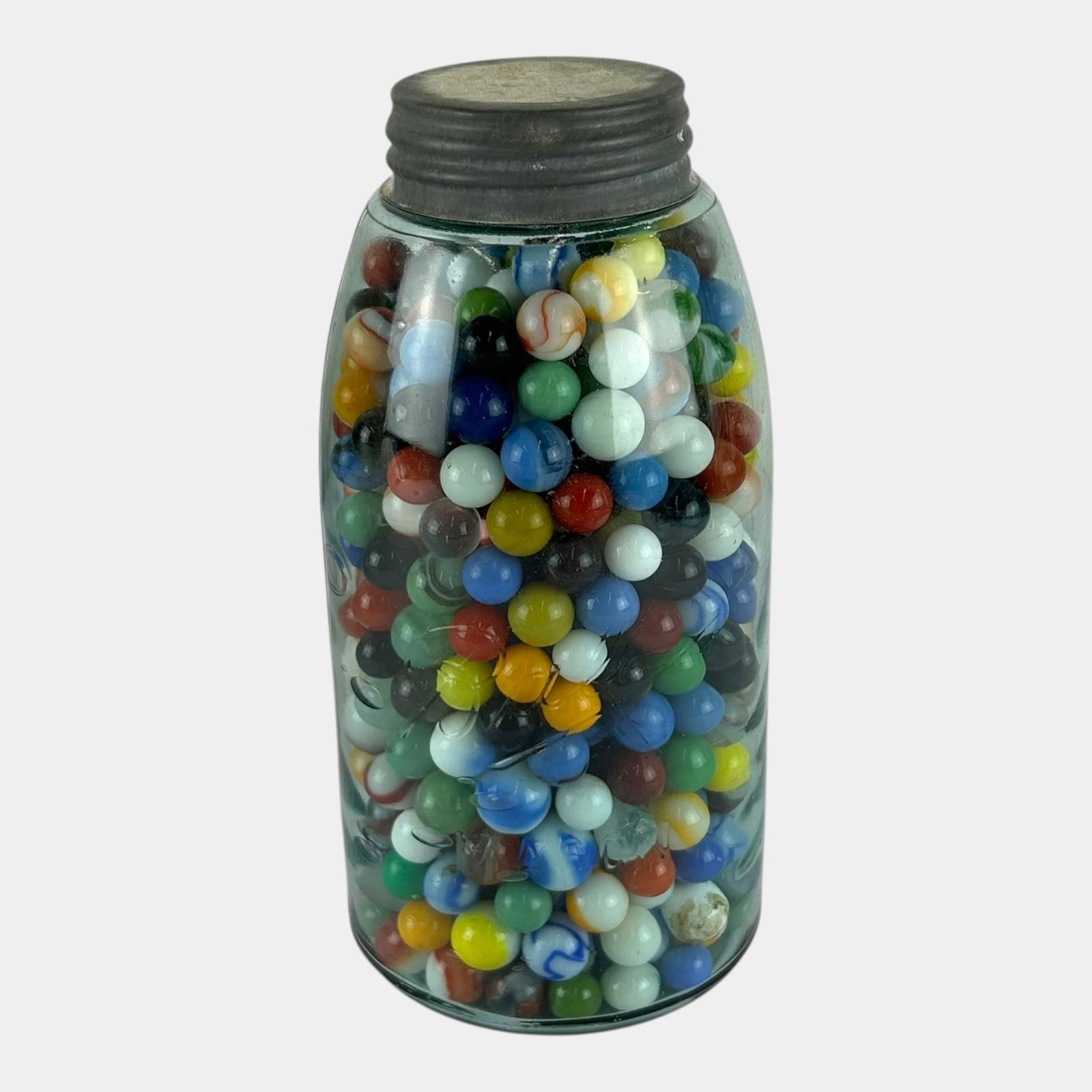 Glass Canning Jar Filled With Colorful Vintage Glass Marbles Metal Lid: Professional, fast, and affordable in house shipping available for all items. For higher resolution images please visit bid.craftedauctions.com Glass Canning Jar Filled With Colorful Vintage Glass Mar