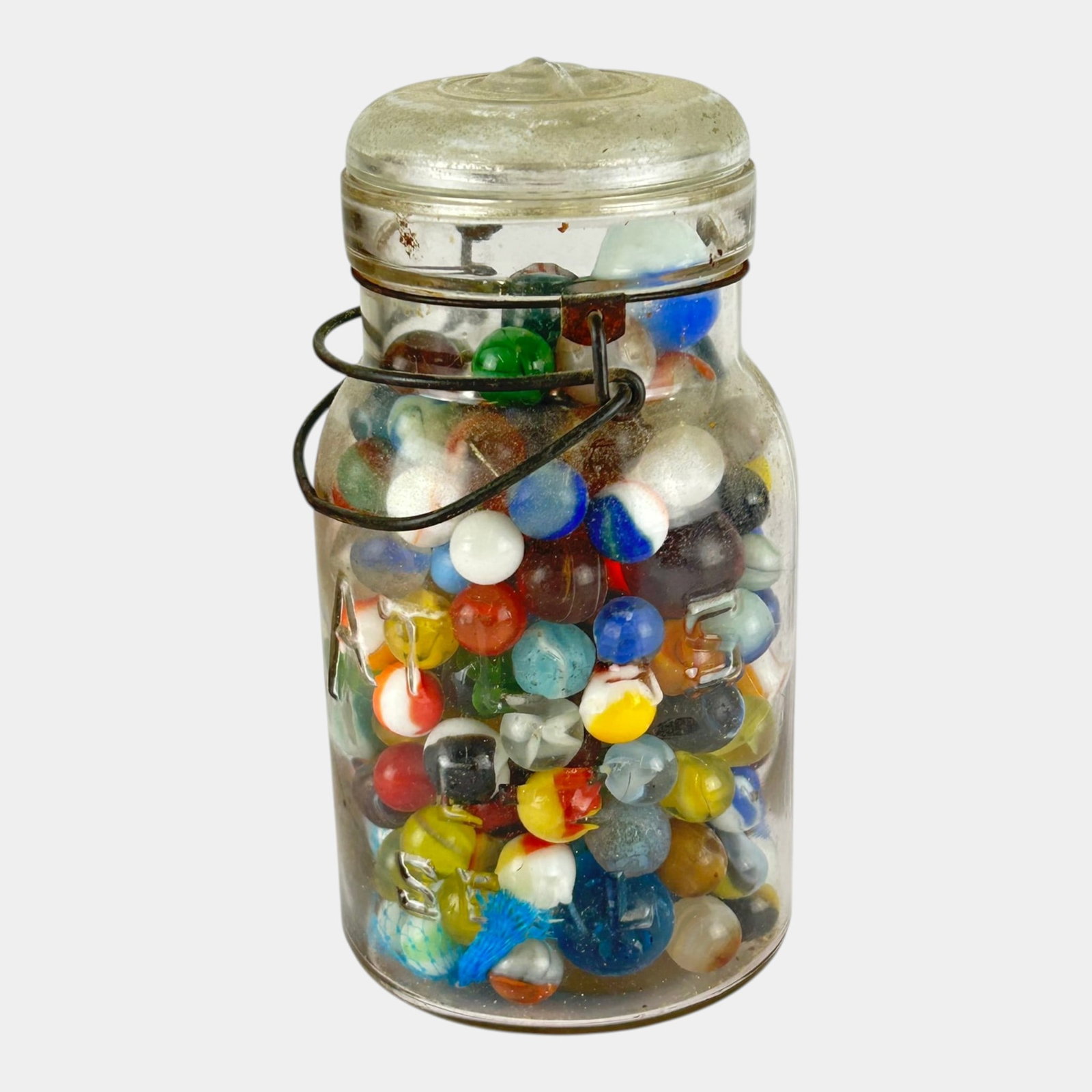 Glass Canning Jar Filled With Colorful Vintage Glass Marbles Metal Lid (1 of 5)