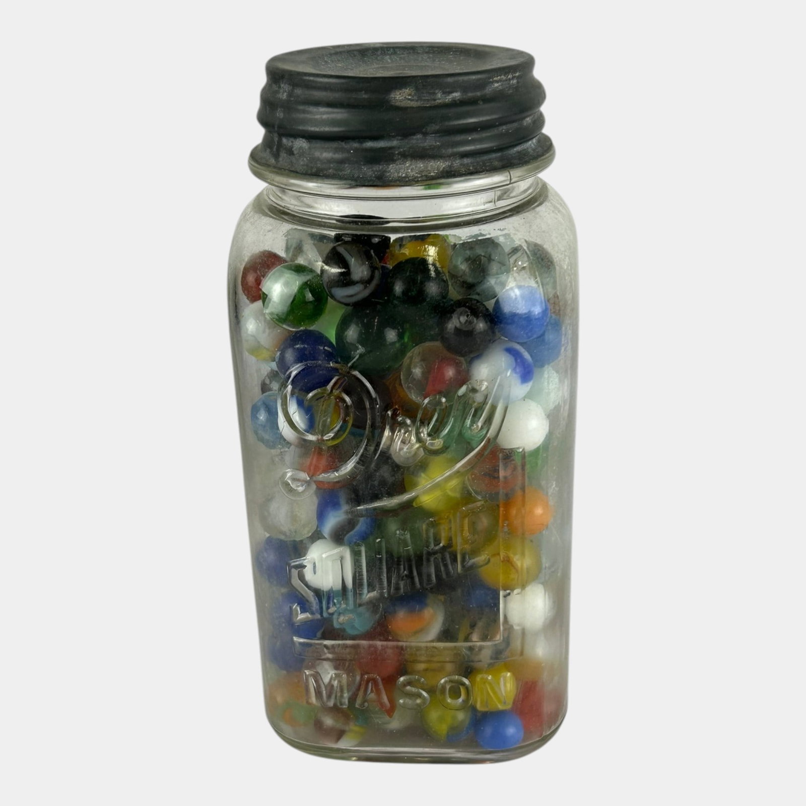 Glass Canning Jar Filled With Colorful Vintage Glass Marbles Metal Lid: Professional, fast, and affordable in house shipping available for all items. For higher resolution images please visit bid.craftedauctions.com Glass Canning Jar Filled With Colorful Vintage Glass Mar