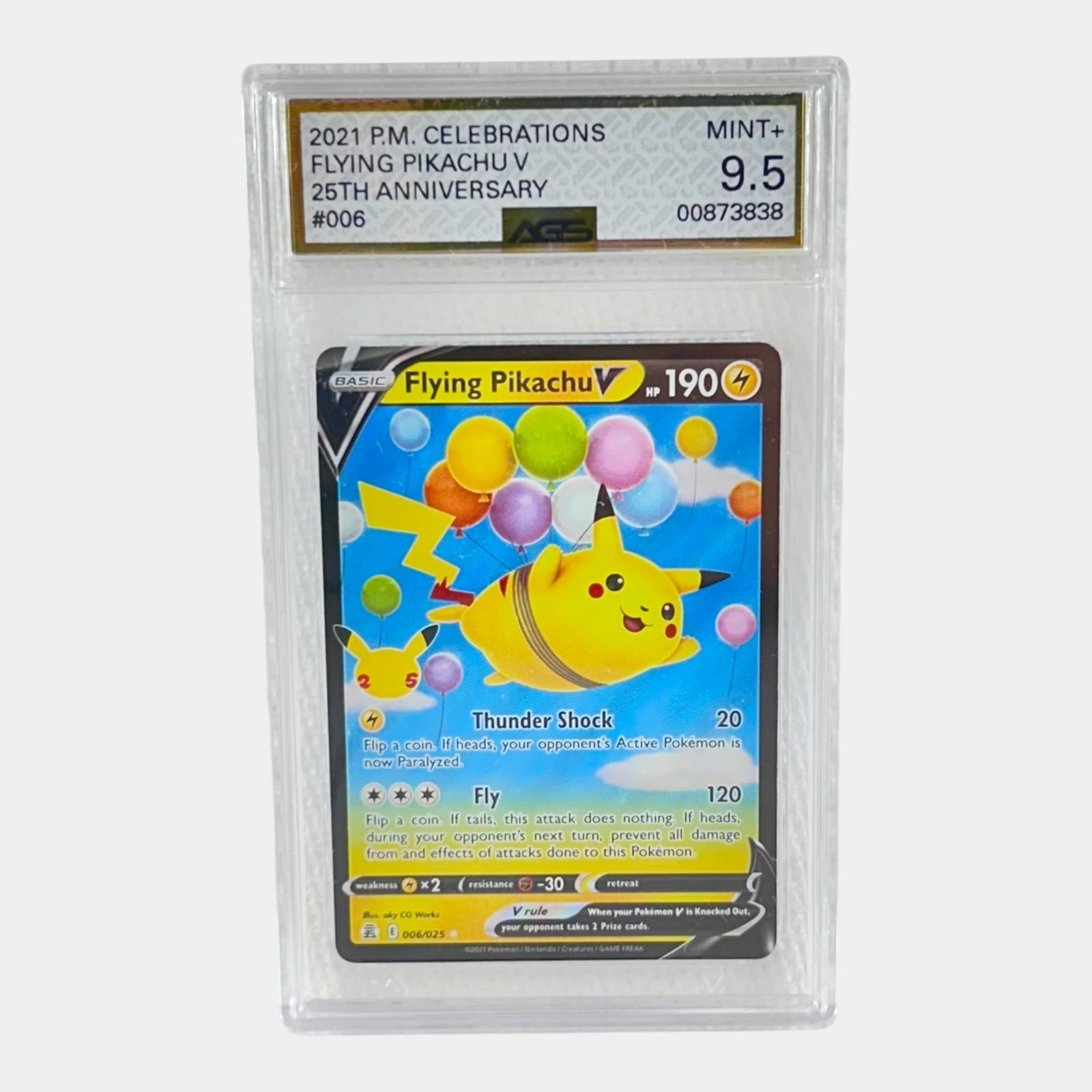 Flying Pikachu V #6 AGS 9.5 Mint Sword & Shield Celebrations Graded Pokemon Card (1 of 2)