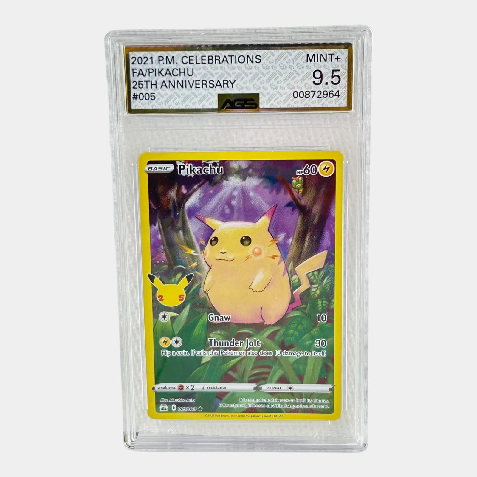 Pikachu #5 AGS 9.5 Mint Sword & Shield Celebrations Graded Pokemon Card (1 of 2)