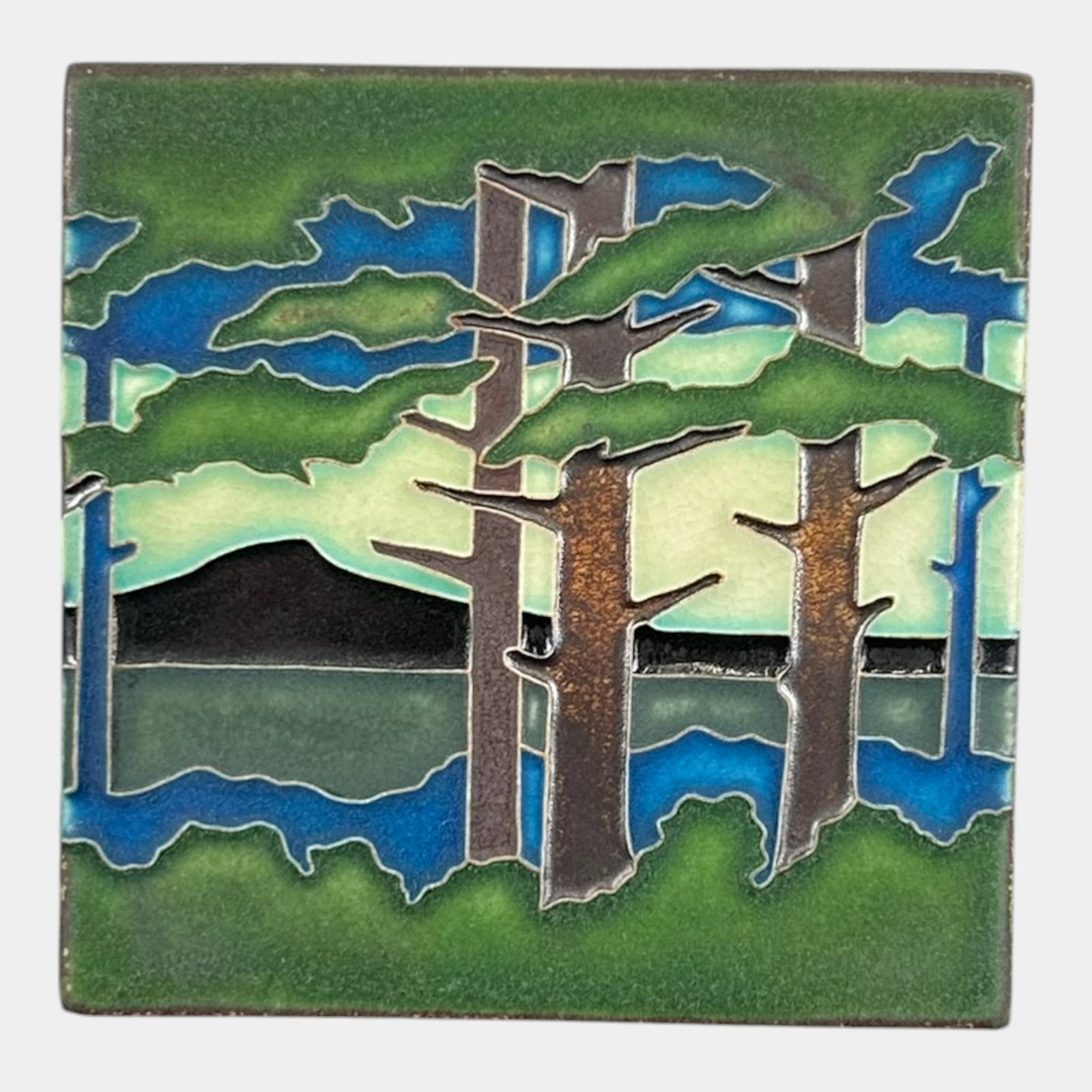 Motawi Tileworks Contemporary Arts And Crafts Scenic Landscape Glazed Ceramic Art Tile: Professional, fast, and affordable in house shipping available for all items. For higher resolution images please visit bid.craftedauctions.com Motawi Tileworks Contemporary Arts And Crafts Scenic Lan