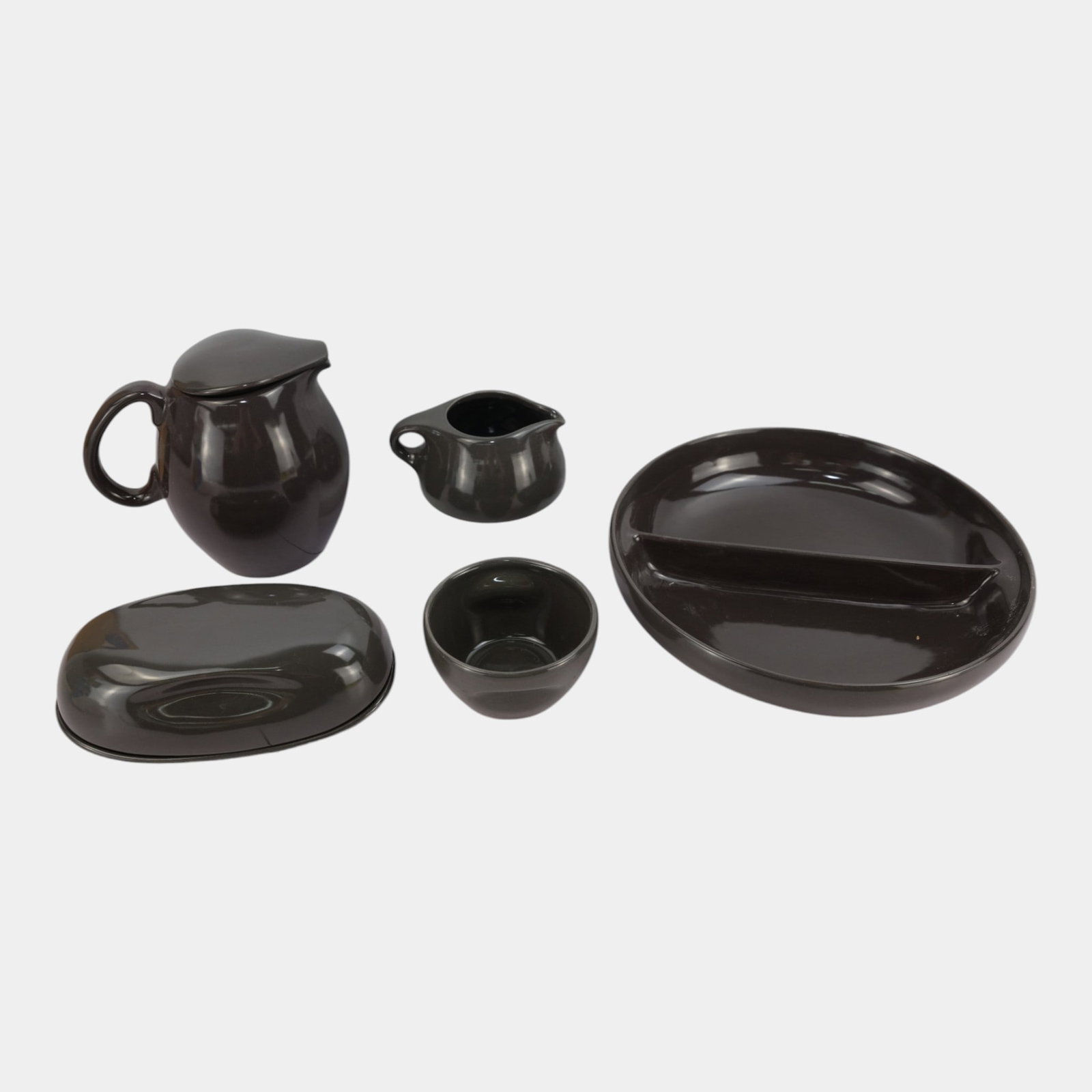 Russel Wright For Iroquois Charcoal Gray Pitcher Creamer Sugar Butter Dish Veggie Plater (1 of 4)