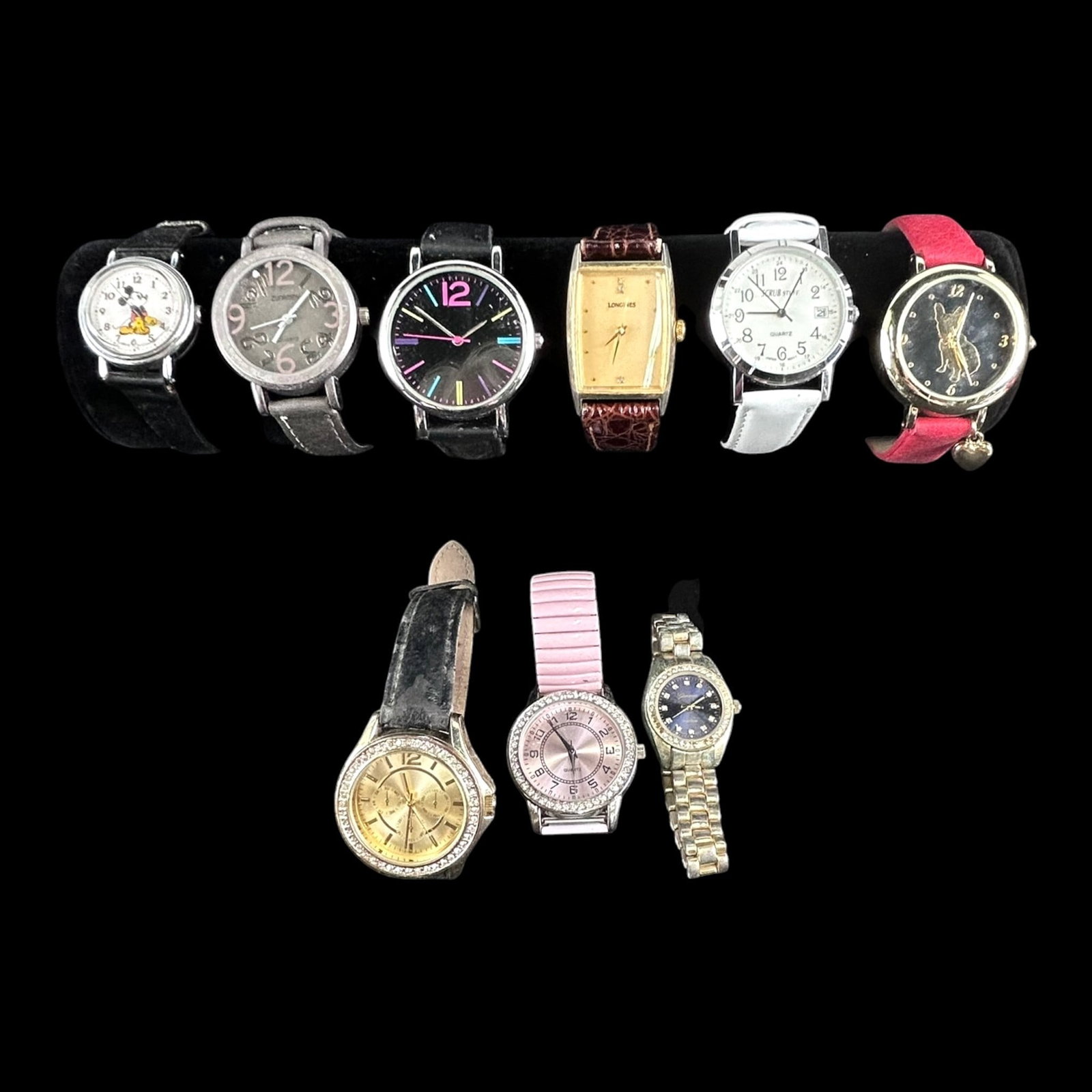 Longines Anne Klein & Others Vintage Rhinestone Leather Band Fashion Wristwatches: Professional, fast, and affordable in house shipping available for all items. For higher resolution images please visit bid.craftedauctions.com Excellent condition. Age related wear. Largest item is 7