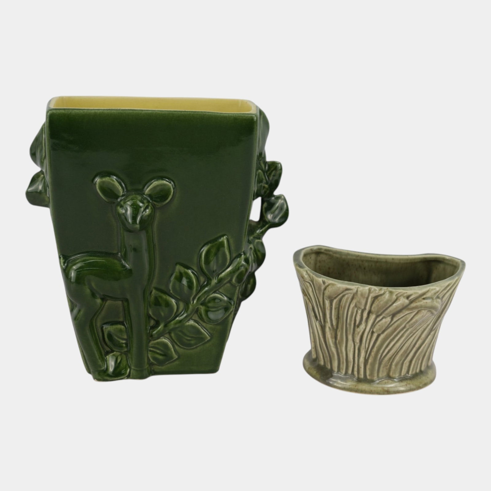 Red Wing Pottery Mid Century Modern Sculptural Green Deer And Cattails Vases: Professional, fast, and affordable in house shipping available for all items. For higher resolution images please visit bid.craftedauctions.com Red Wing Pottery Mid Century Modern Sculptural Green Dee