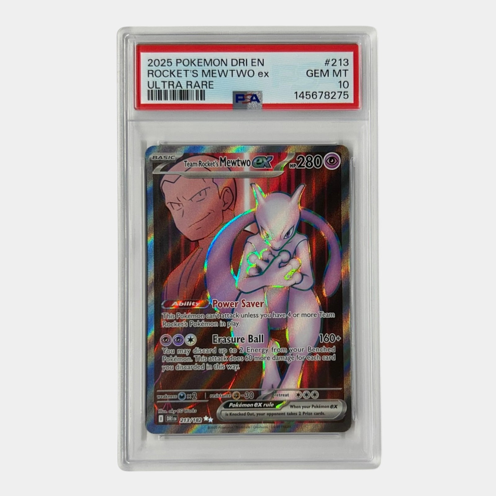 2025 Rocket's Mewtwo ex #213 PSA 10 Destined Rivals Ultra Rare English Graded Pokemon Card: Professional, fast, and affordable in house shipping available for all items. For higher resolution images please visit bid.craftedauctions.com 2025 Rocket's Mewtwo ex #213 PSA 10 Destined Rivals Ultr