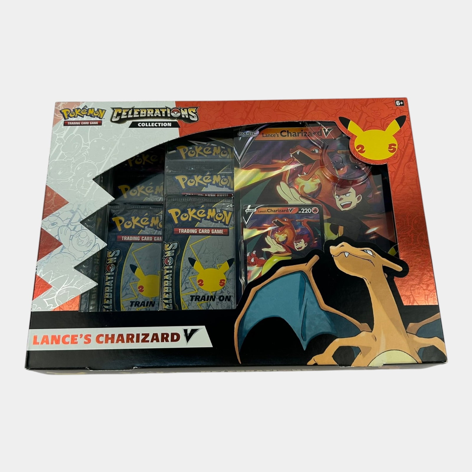 2021 Pokemon TCG Celebrations Lance's Charizard V Collection 4 Celebration Packs + 2 Booster Packs: Professional, fast, and affordable in house shipping available for all items. For higher resolution images please visit bid.craftedauctions.com 2021 Pokemon TCG Celebrations Lance's Charizard V Collec