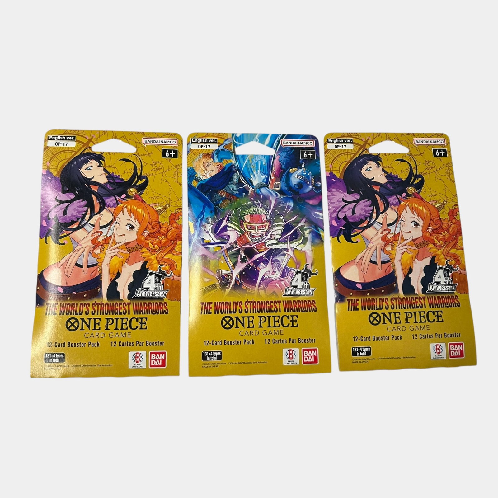 One Piece Card Game OP-17 The World's Strongest Warriors 4th Anniversary 12-Card Booster Packs Lot: Professional, fast, and affordable in house shipping available for all items. For higher resolution images please visit bid.craftedauctions.com One Piece Card Game OP-17 The World's Strongest Warriors