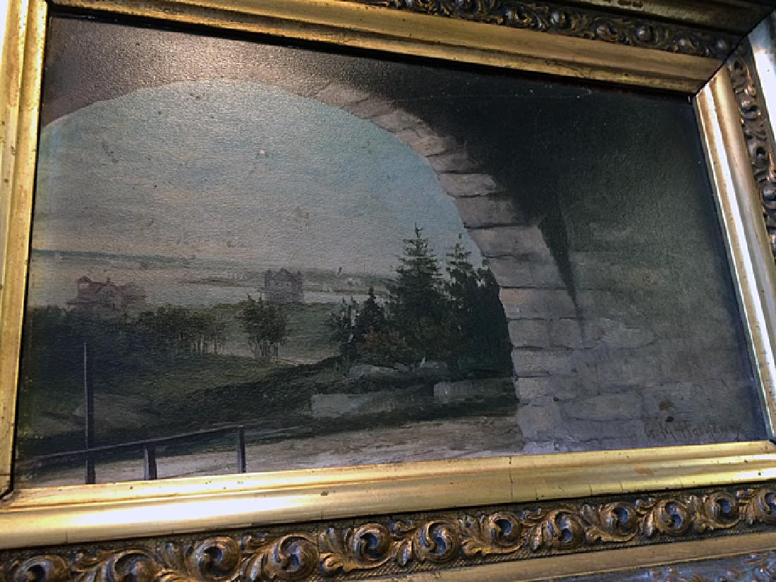 G.M. Hathaway Oil on Canvas: This beautifully framed Oil on Canvas "Breakers Row, Palm Beach" signed: G.M. Hathaway. George Milton Hathaway was born in Boston in 1852. His output was confined to the period from 1889 until 1903, t