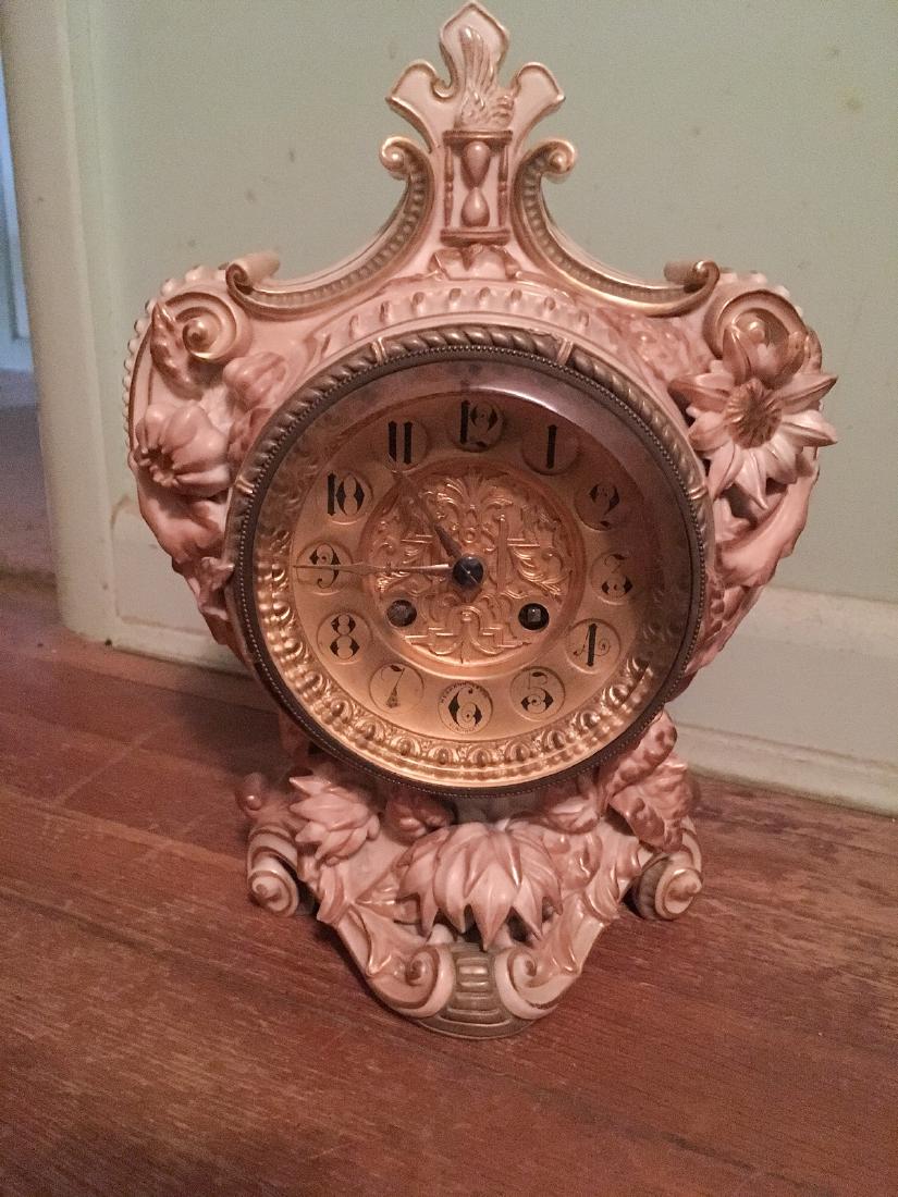 Royal Worcester Clock: Royal Worcester Peach Mantel Clock. Beautiful mantel clock, Royal Worcester, Hermann Lange, Cincinnati on dial.