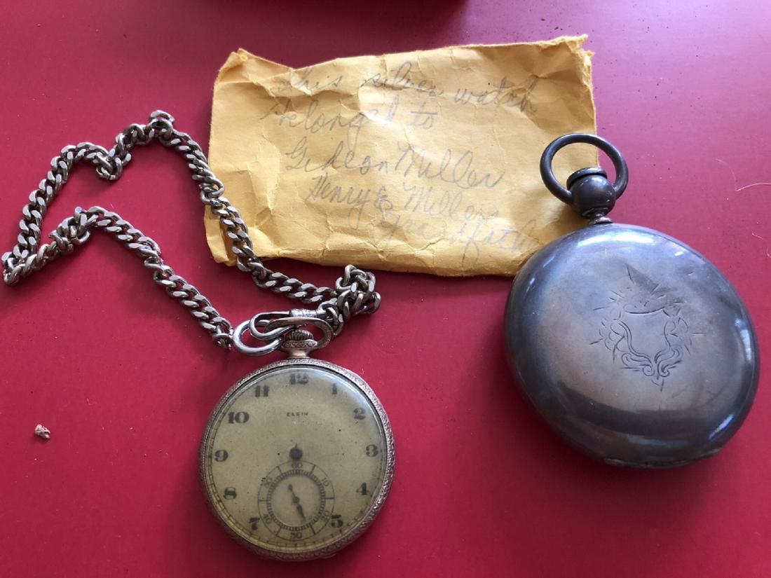 Silver and Elgin Pocket Watches: Silver pocket watch and Elgin gold filled pocket watch. (RM)
