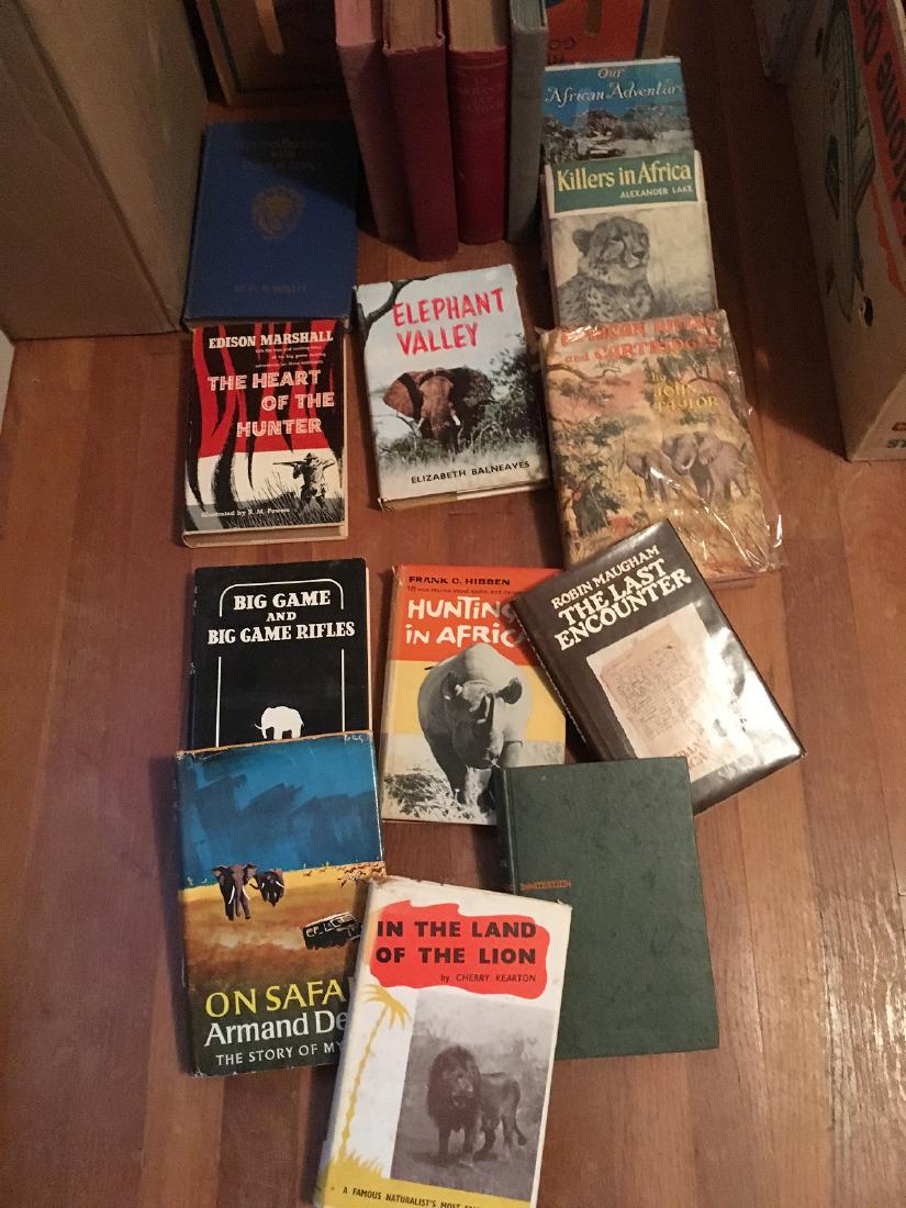 16 African Hunting Books: 16 African Hunting Books, many are first editions, some signed including Big Game and Big Game Rifles by John Taylor (Pondoro 1948 #392/525 copies signed by Ellen Enzler Herring Trophy Room Books; In