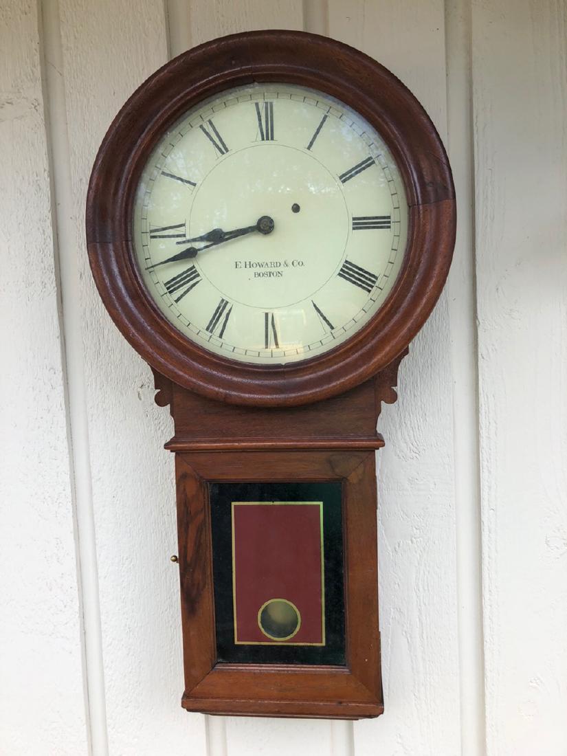Walnut E. Howard and Co. Regulator Clock No. 70: E. Howard and Co., Boston, Ma., Regulator Clock No. 70. Weight Driven with Walnut Case, No. 70 Wall Regulator. Face measures approx. 12 1/2". All original, with pendulum, inside label includes date 4-
