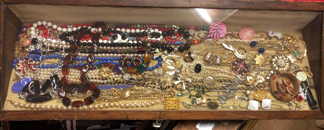 Estate Jewelry Collection: Estate jewelry collection includes beads, necklaces, earrings, pins, bangle bracelet, watch, etc.