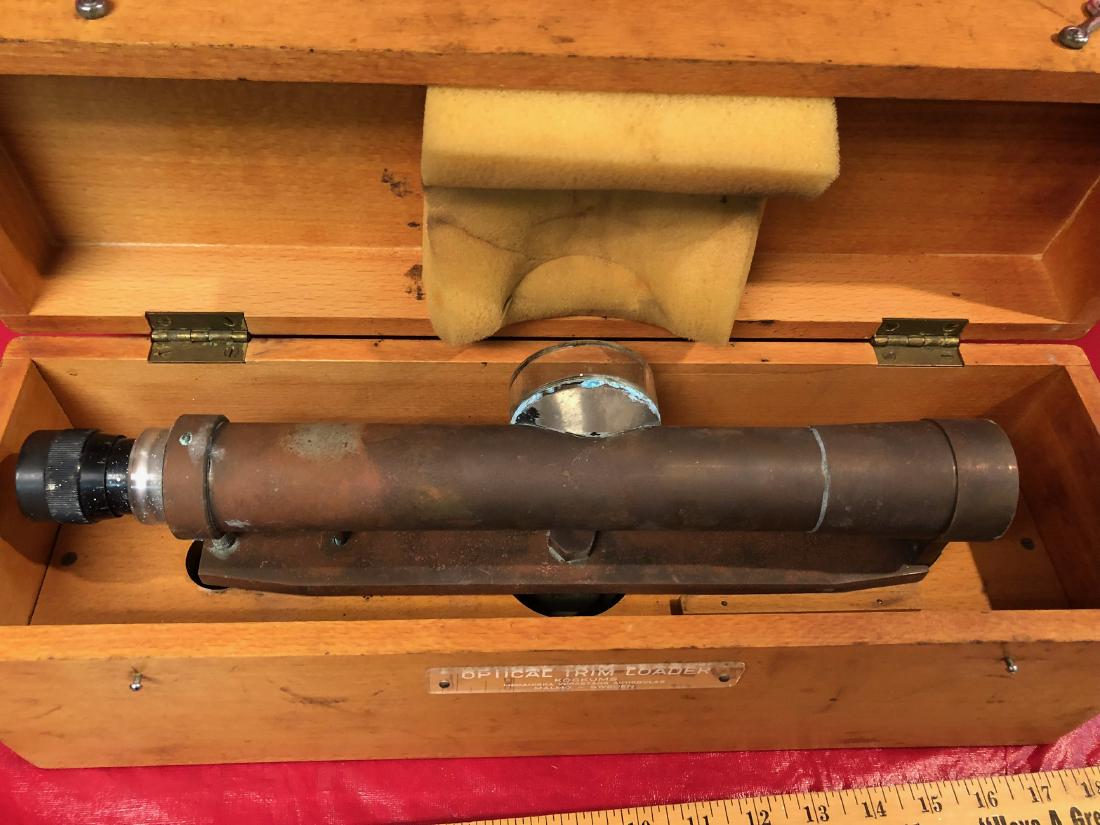 Vintage Surveyor's Tool: Vintage optical trim loader, in original wooden box.