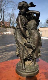 19th Century Moreau Bronze Statue: Beautiful bronze statue of 2 woman, signed "Moreau". Auguste Moreau was a french sculptor. Born February 22, 1834, Auguste is the son of the sculptor Jean-Baptiste Moreau. His sculptors are mostly bro