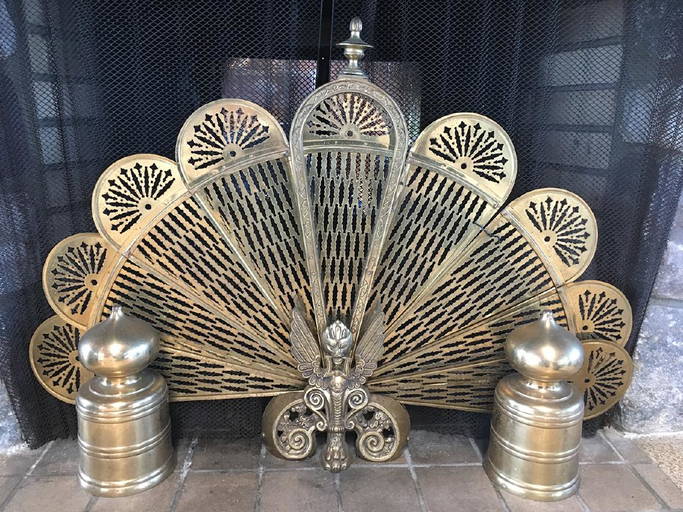 Brass Fireplace Screen And Andirons